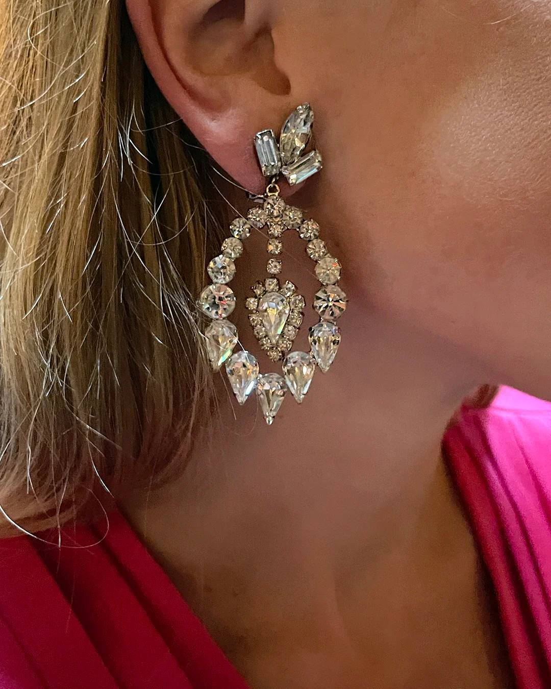 Vintage Crystal Pendant Statement Earrings - Image 2