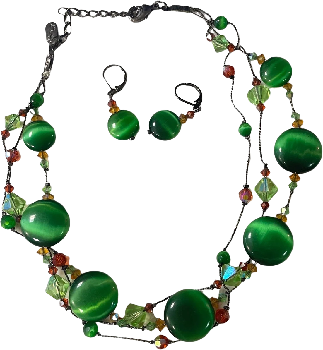 Vintage Dabby Reid Green Crystal Necklace and Earrings Set by Dabby Reid