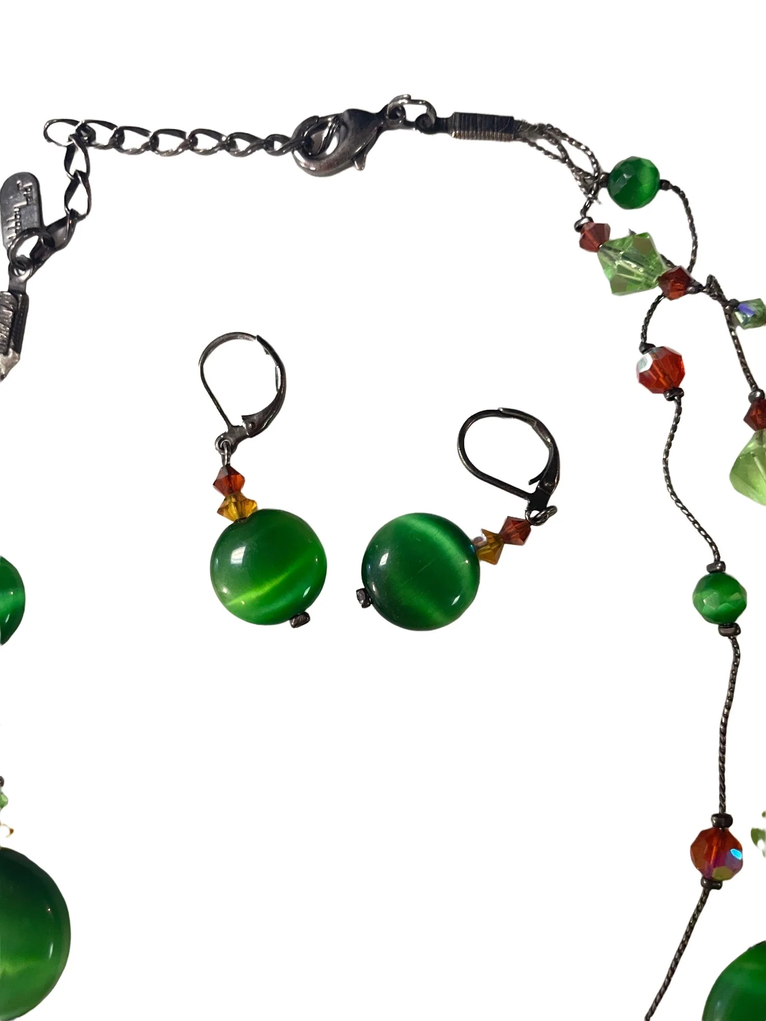 Vintage Dabby Reid Green Crystal Necklace and Earrings Set by Dabby Reid - Image 2