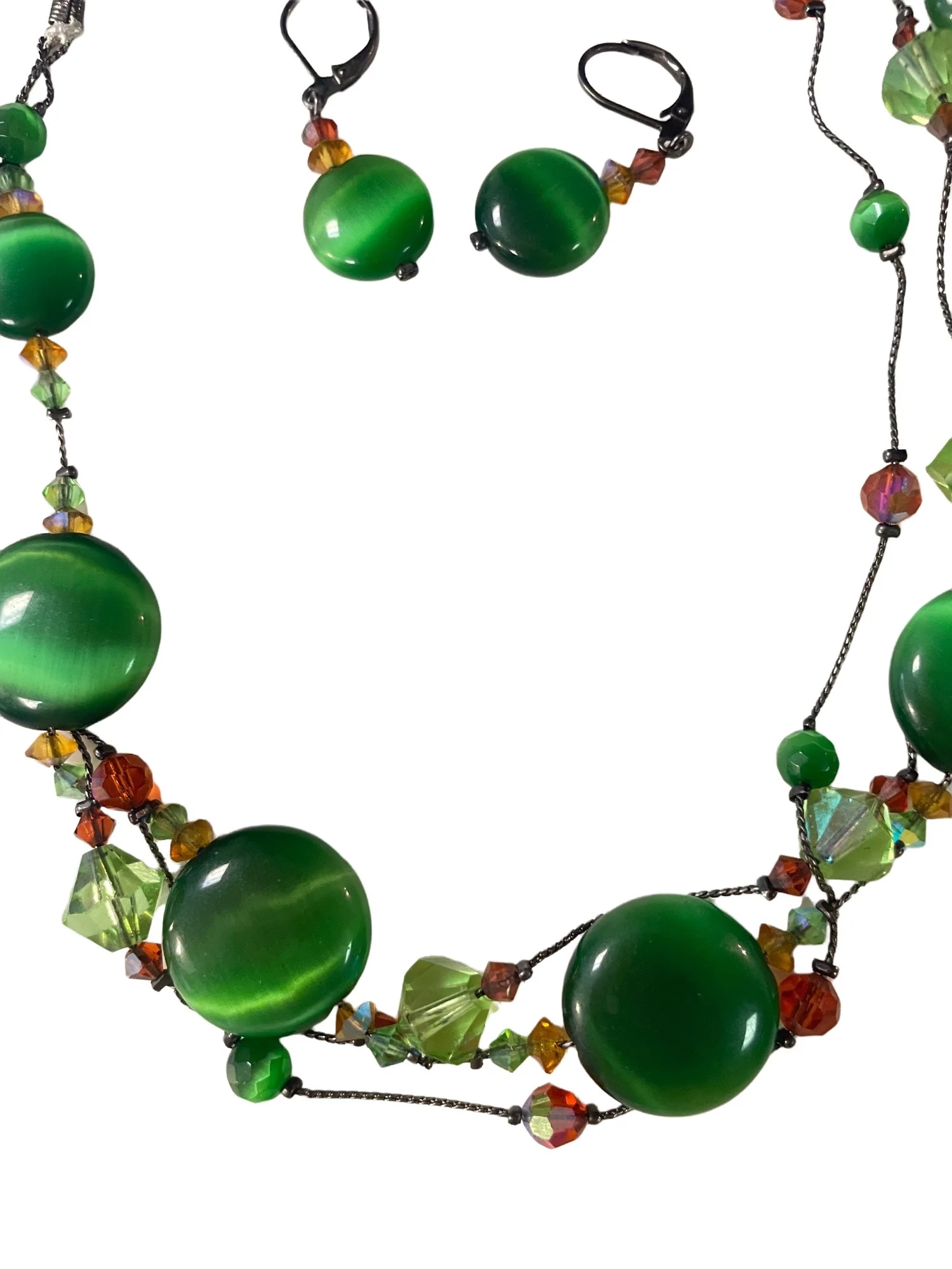 Vintage Dabby Reid Green Crystal Necklace and Earrings Set by Dabby Reid - Image 3