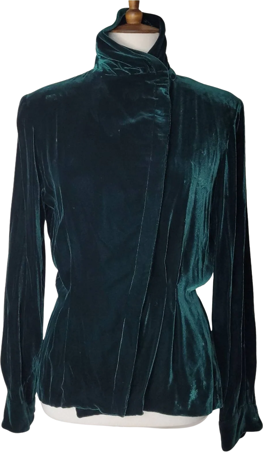 Vintage Dark Green Velvet Silk Blend Button-Down Blouse - Sz Small by Ralph Lauren
