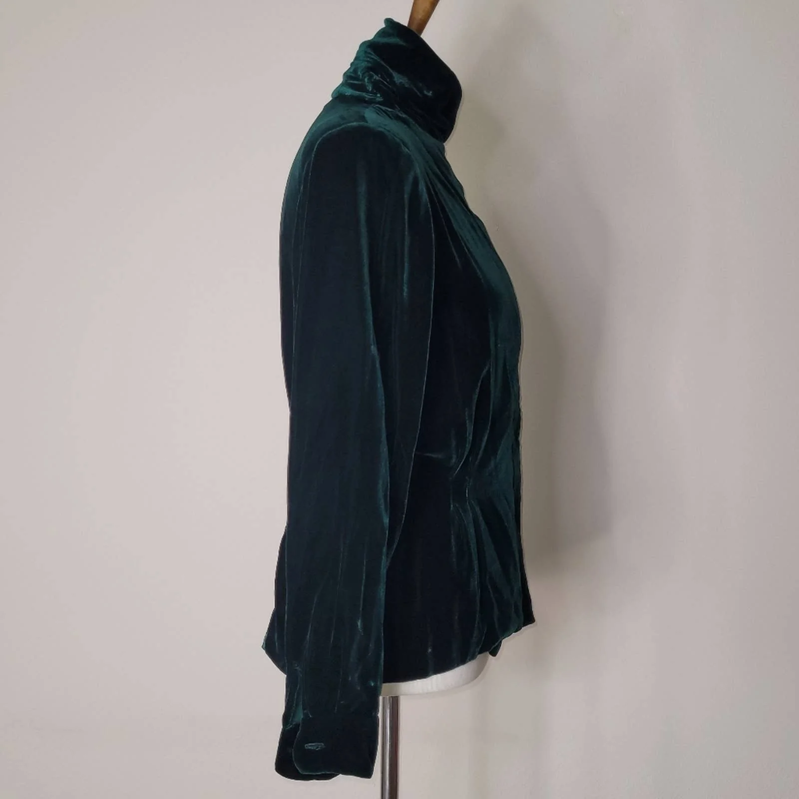 Vintage Dark Green Velvet Silk Blend Button-Down Blouse - Sz Small by Ralph Lauren - Image 2