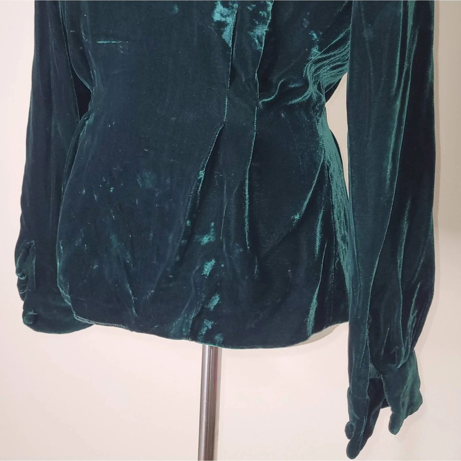 Vintage Dark Green Velvet Silk Blend Button-Down Blouse - Sz Small by Ralph Lauren - Image 4