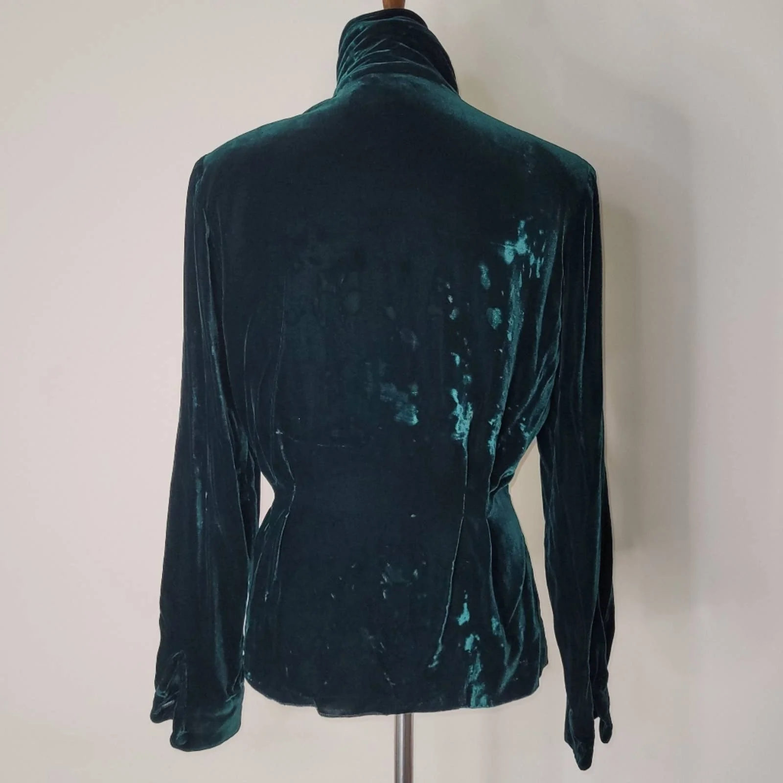 Vintage Dark Green Velvet Silk Blend Button-Down Blouse - Sz Small by Ralph Lauren - Image 5