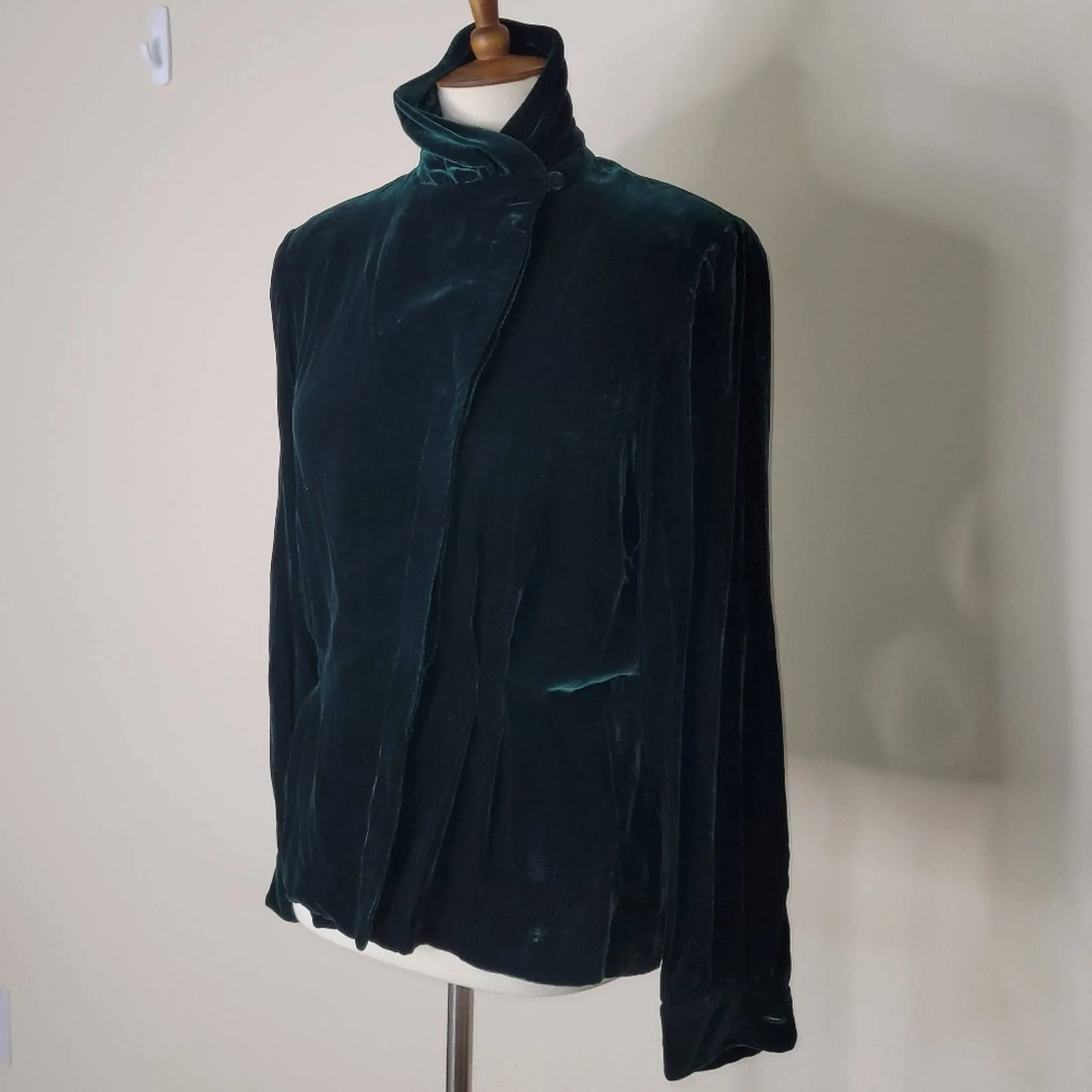 Vintage Dark Green Velvet Silk Blend Button-Down Blouse - Sz Small by Ralph Lauren - Image 6