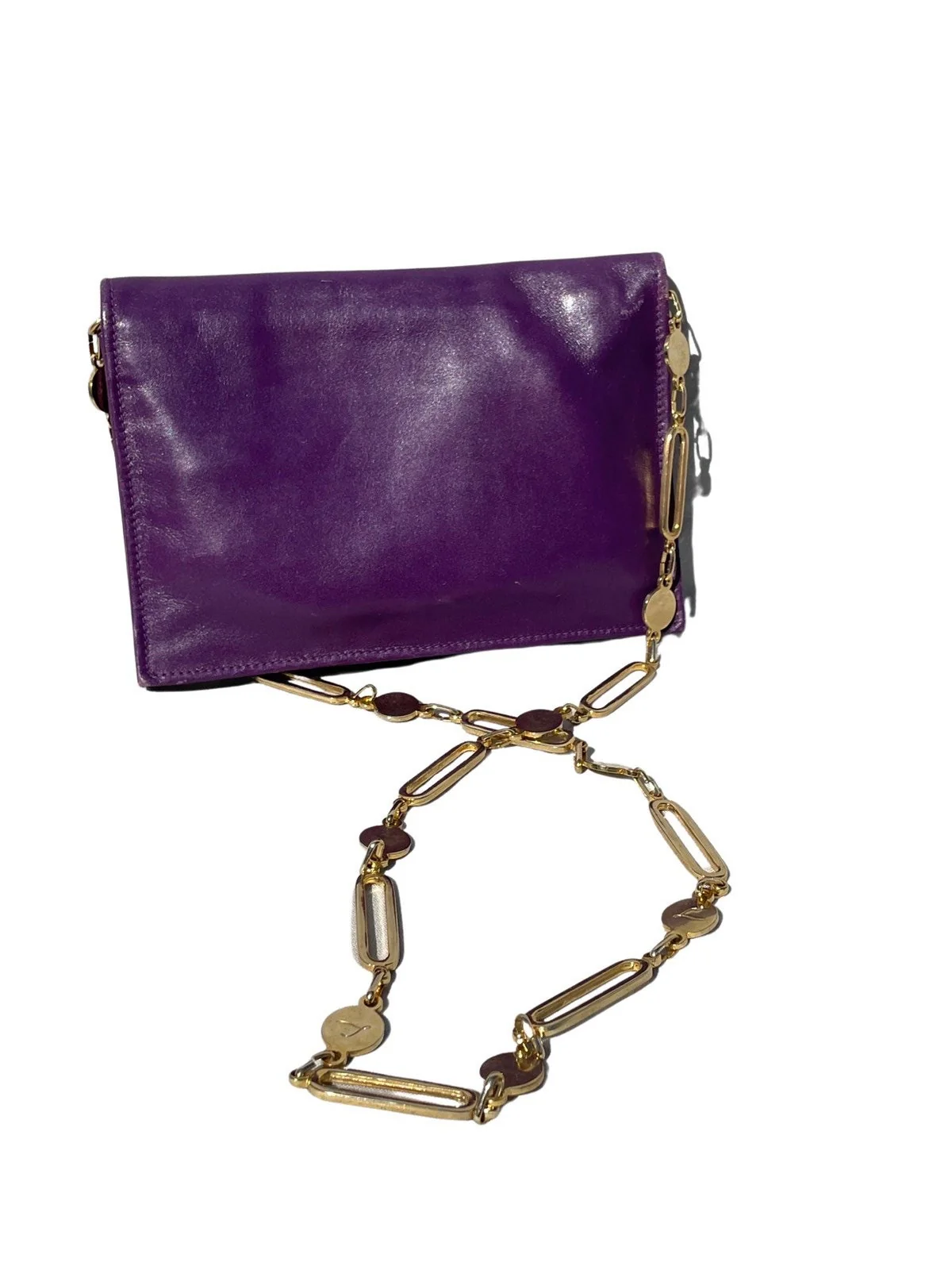 Vintage Db Italy Small Gold Chain Purple Shoulder Bag Purse Handbag Wallet 70s Original Disco Bag by Db - Image 3