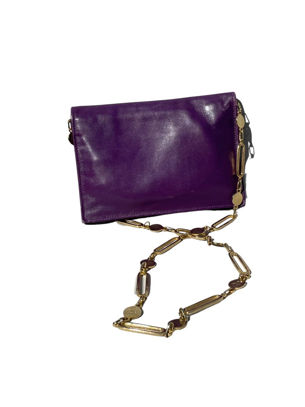 Vintage Db Italy Small Gold Chain Purple Shoulder Bag Purse Handbag Wallet 70s Original Disco Bag by Db - Image 4