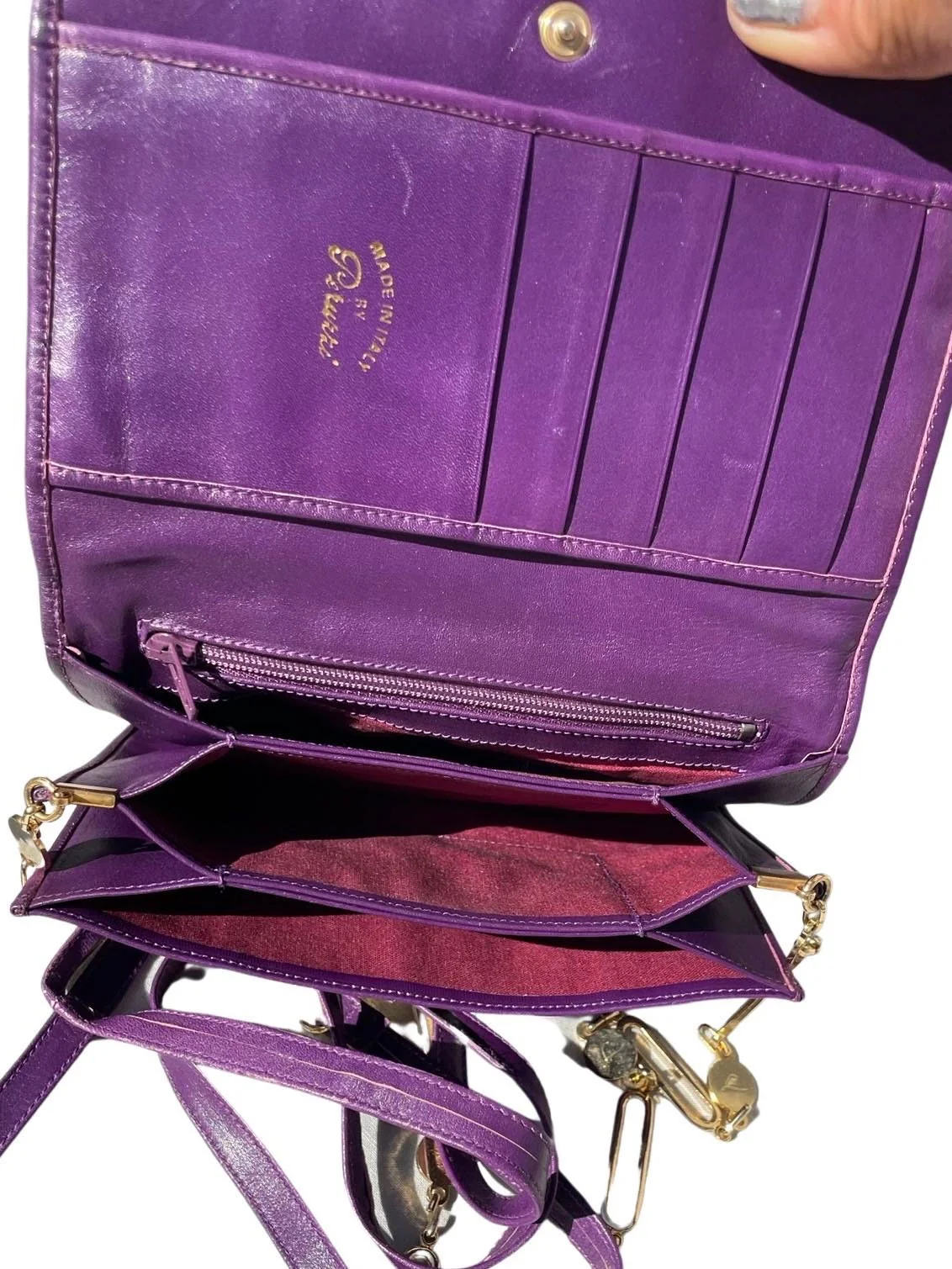 Vintage Db Italy Small Gold Chain Purple Shoulder Bag Purse Handbag Wallet 70s Original Disco Bag by Db - Image 6
