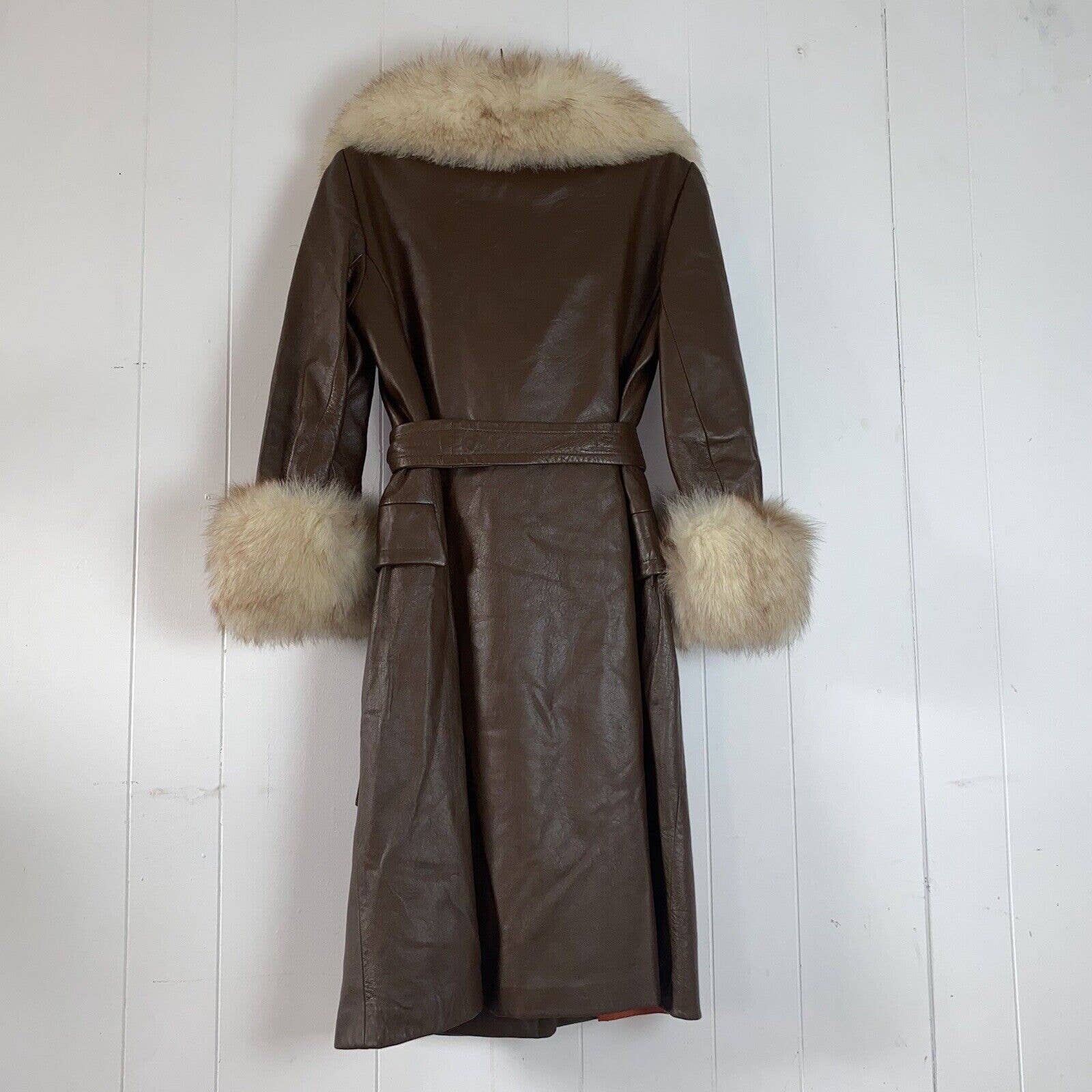 Vintage Deadstock 60s Brown Leather Fox Fur Penny Lane Coat Mod Glamour Golét - Image 2