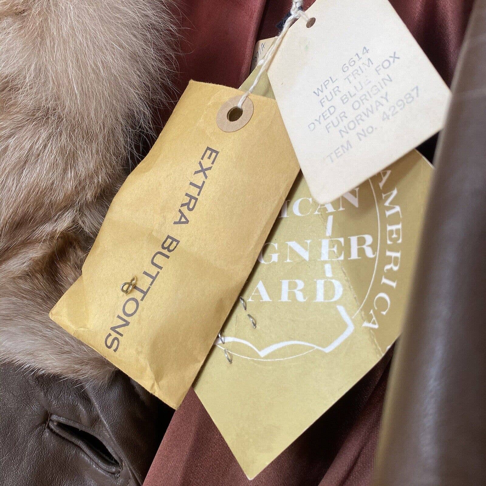 Vintage Deadstock 60s Brown Leather Fox Fur Penny Lane Coat Mod Glamour Golét - Image 9