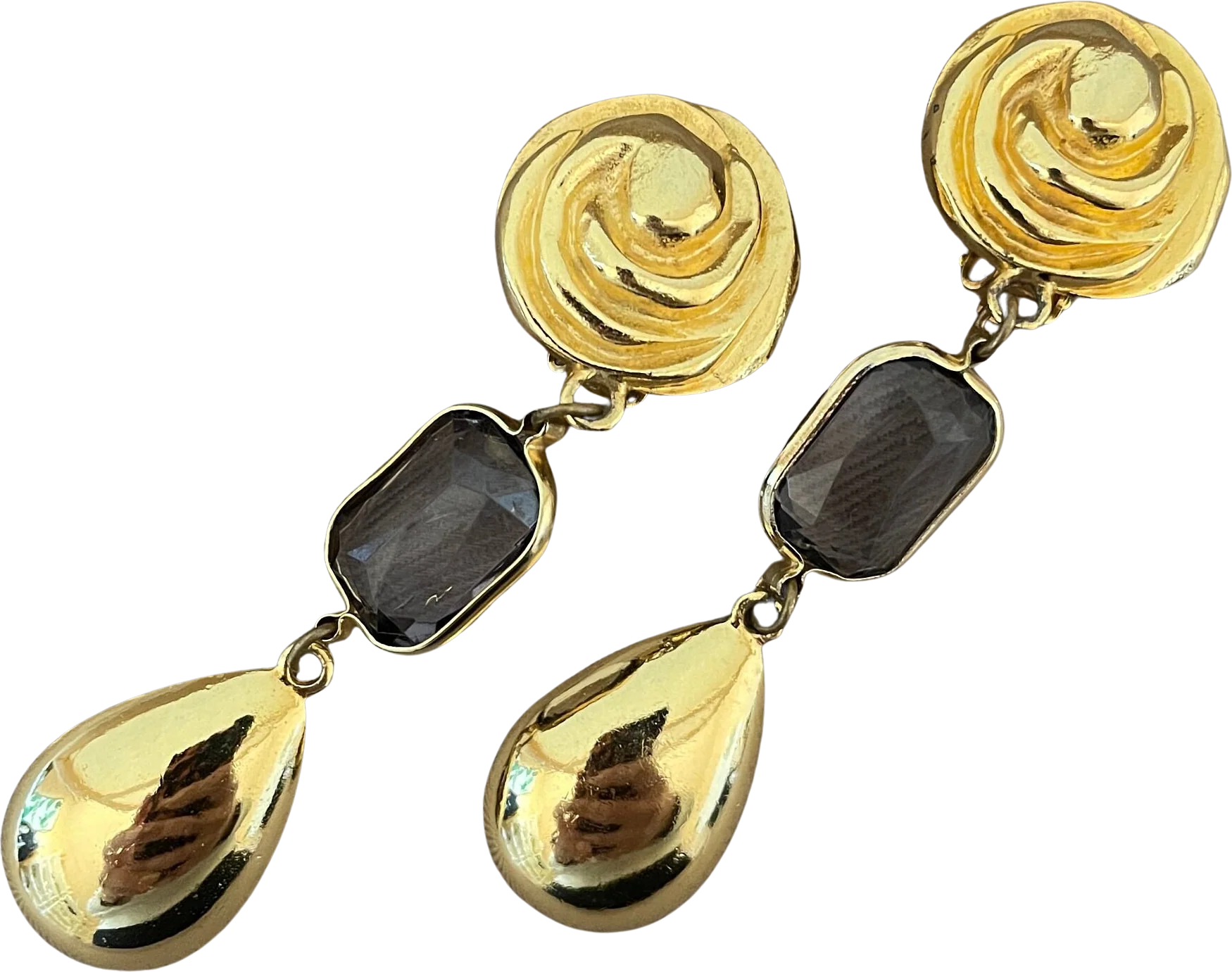 Vintage Deco Lucite Acrylic Long Clip On Statement Earrings