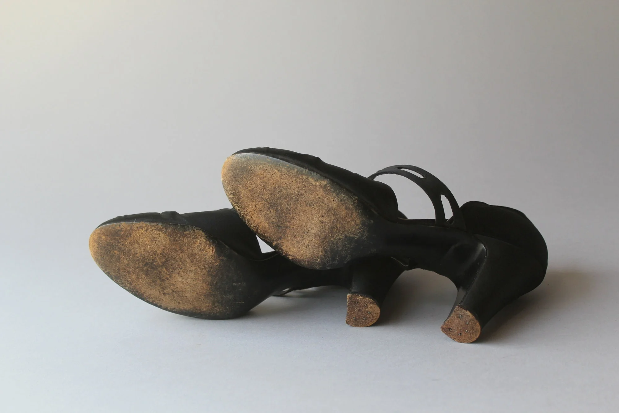 Vintage Delman 20s 30s Black Satin Cutout Strap Art Deco High Heels by Delman, Harzfeld's - Image 7