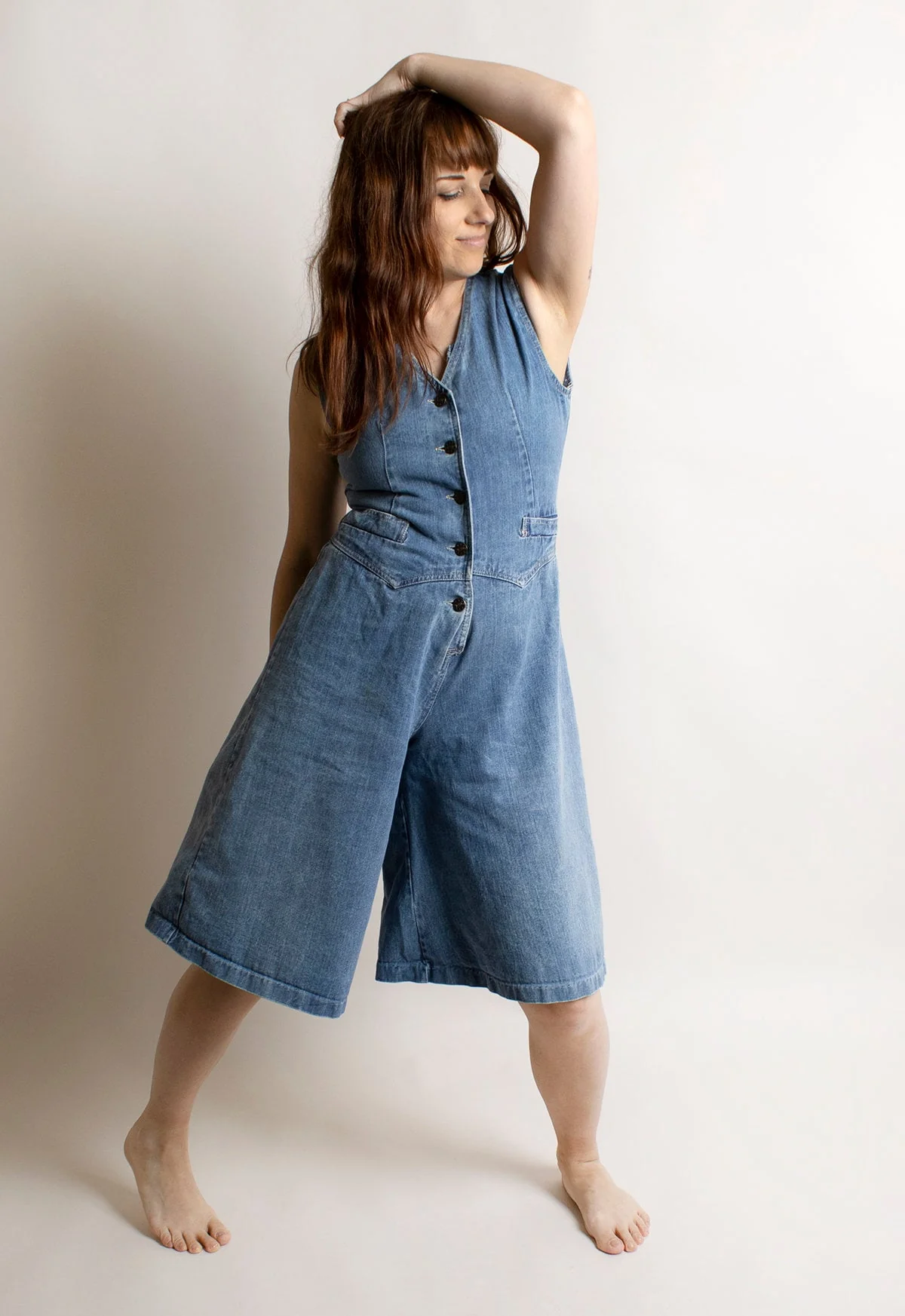Vintage Denim Jumpsuit 80s 90s Culottes Shorts Vest Bodice Wide Leg Blue Jeans by Chaus - Image 7