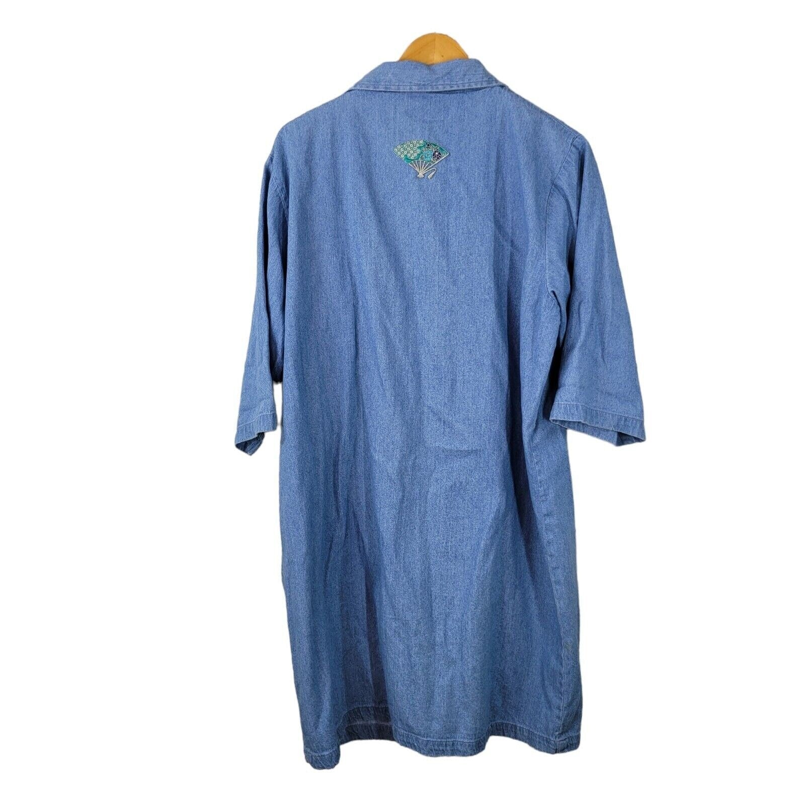 Vintage Denim Shirt Dress Size Xl Blue Jean Embroidered Jacket Button Up Lantern by H&J - Image 2