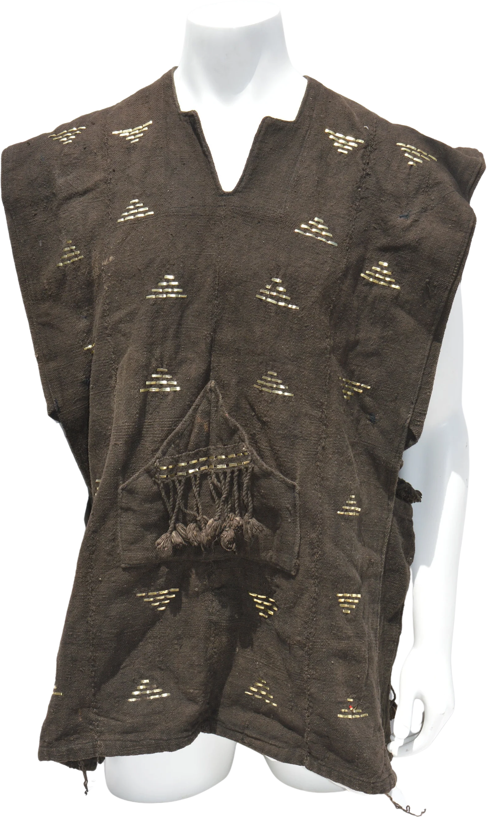 Vintage Dogon Mud Cloth Hunter's Mali Dogon Shirt Kanaga Symbol, Black with Metal Embroidery Men's Xl