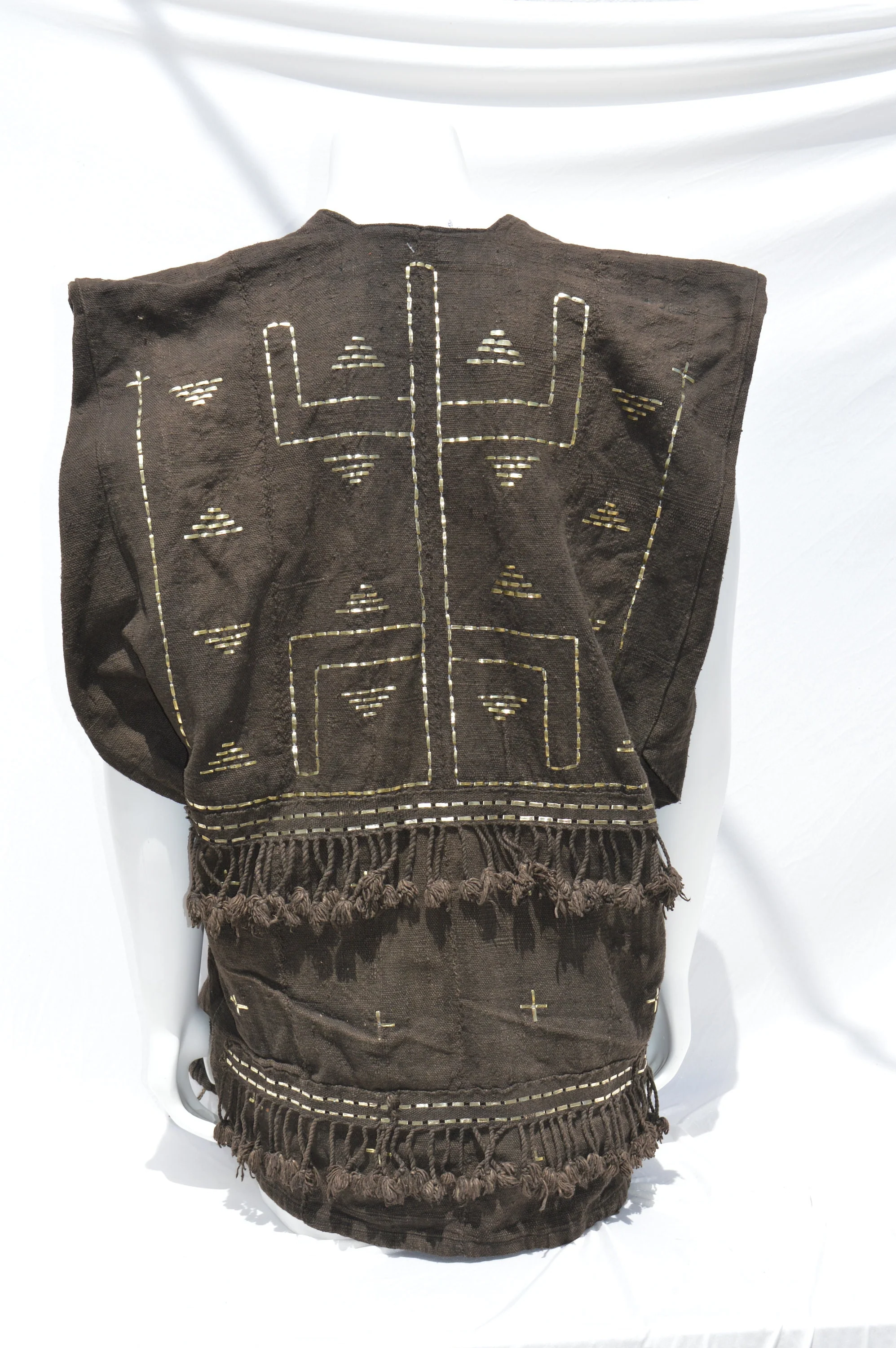Vintage Dogon Mud Cloth Hunter's Mali Dogon Shirt Kanaga Symbol, Black with Metal Embroidery Men's Xl - Image 10