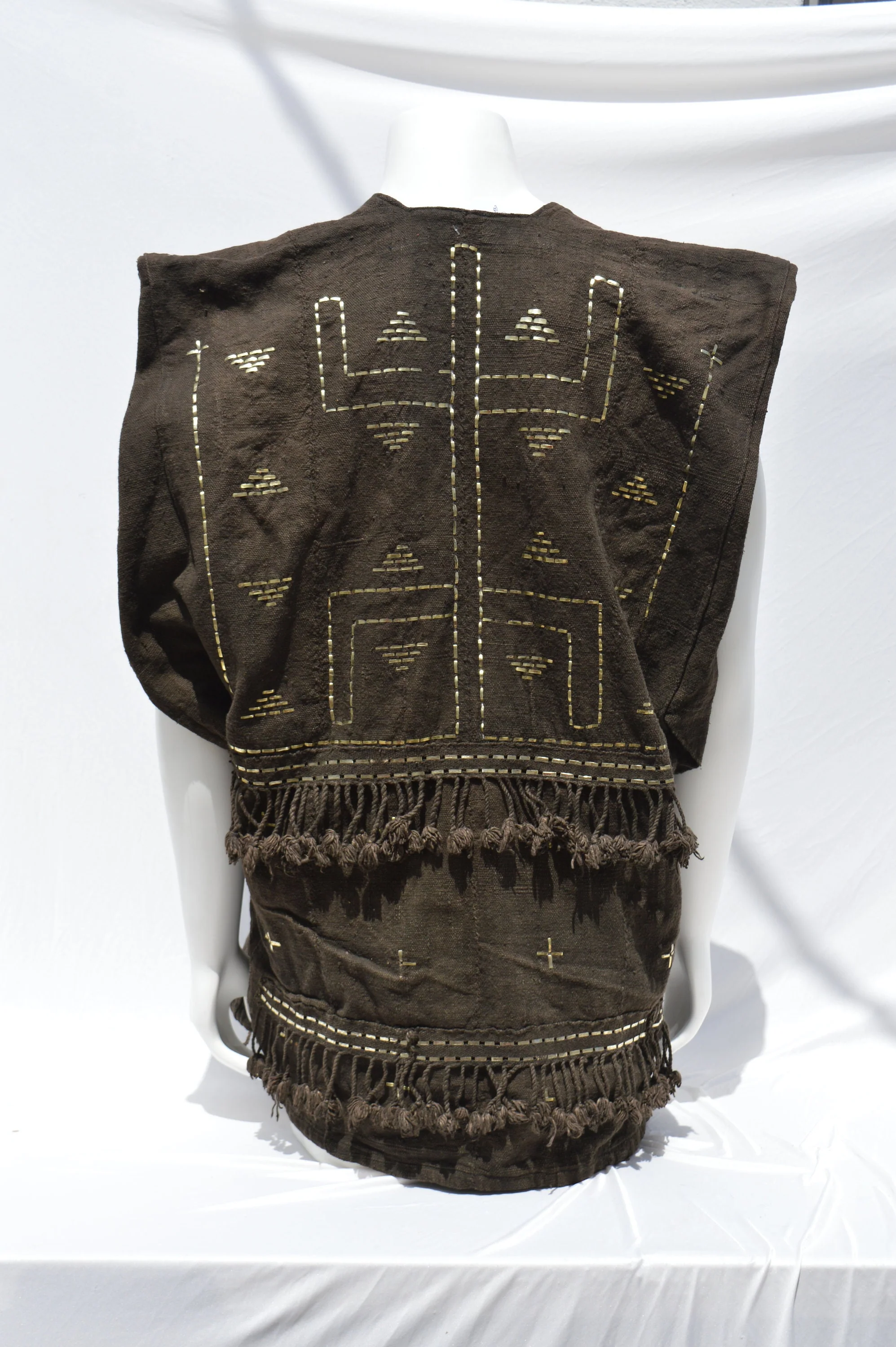 Vintage Dogon Mud Cloth Hunter's Mali Dogon Shirt Kanaga Symbol, Black with Metal Embroidery Men's Xl - Image 2