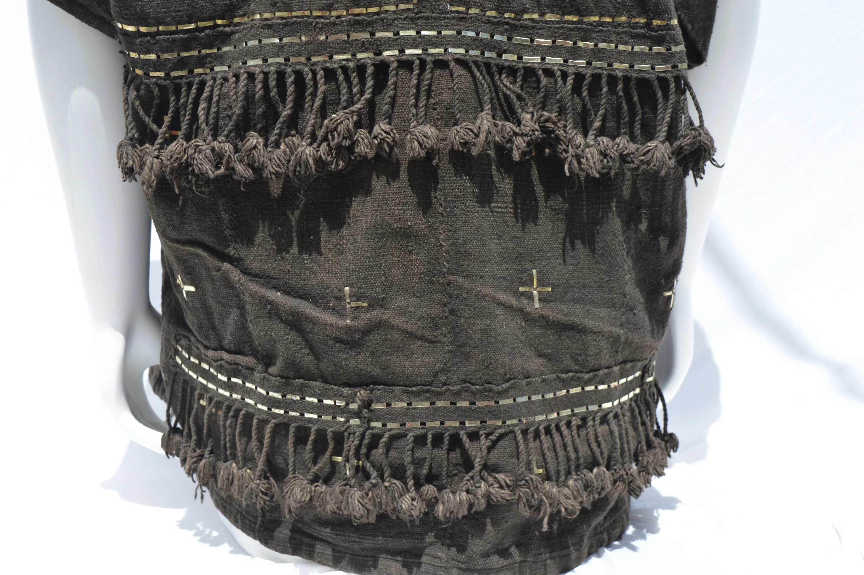 Vintage Dogon Mud Cloth Hunter's Mali Dogon Shirt Kanaga Symbol, Black with Metal Embroidery Men's Xl - Image 5