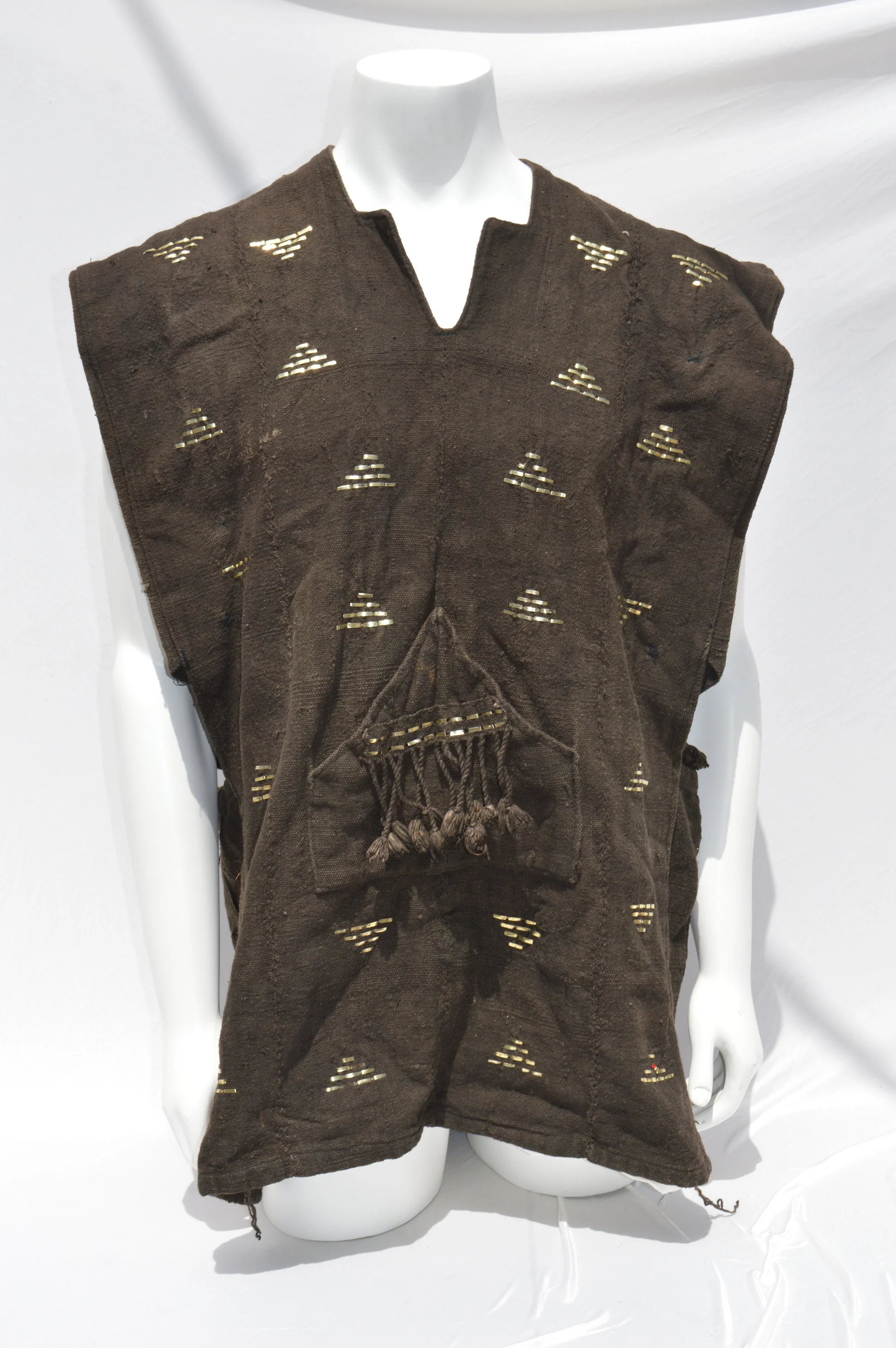 Vintage Dogon Mud Cloth Hunter's Mali Dogon Shirt Kanaga Symbol, Black with Metal Embroidery Men's Xl - Image 6