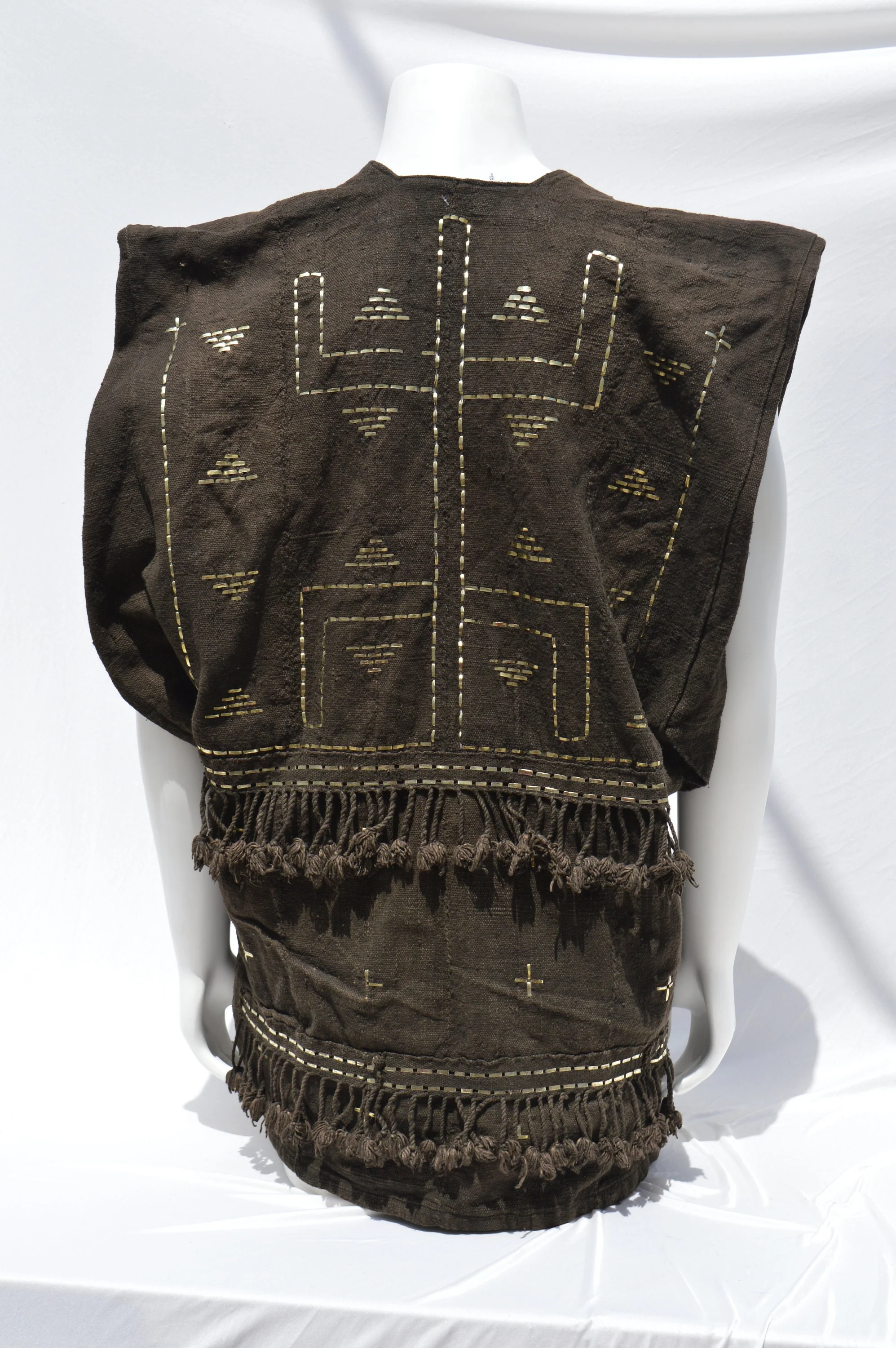 Vintage Dogon Mud Cloth Hunter's Mali Dogon Shirt Kanaga Symbol, Black with Metal Embroidery Men's Xl - Image 7