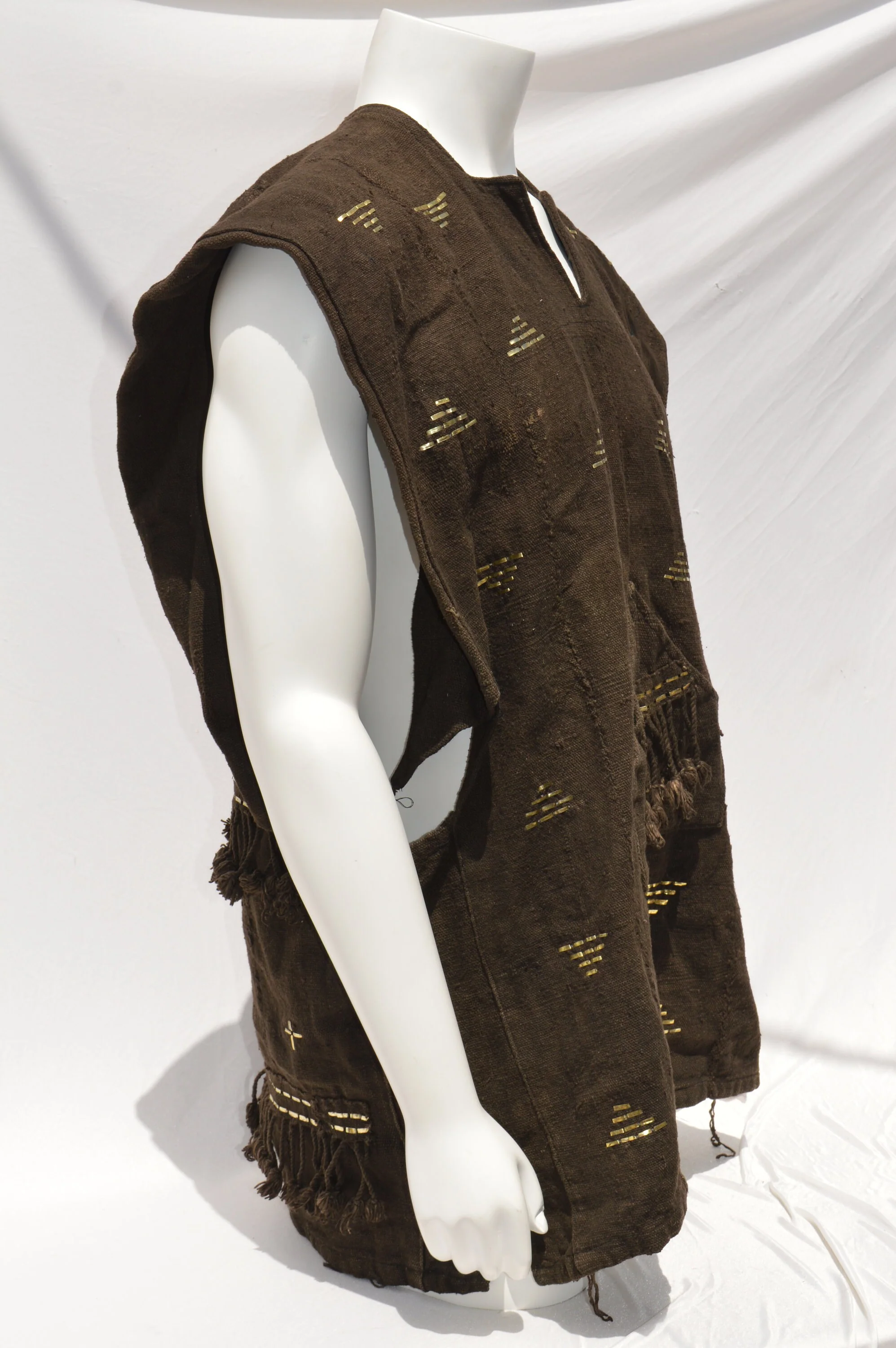 Vintage Dogon Mud Cloth Hunter's Mali Dogon Shirt Kanaga Symbol, Black with Metal Embroidery Men's Xl - Image 8