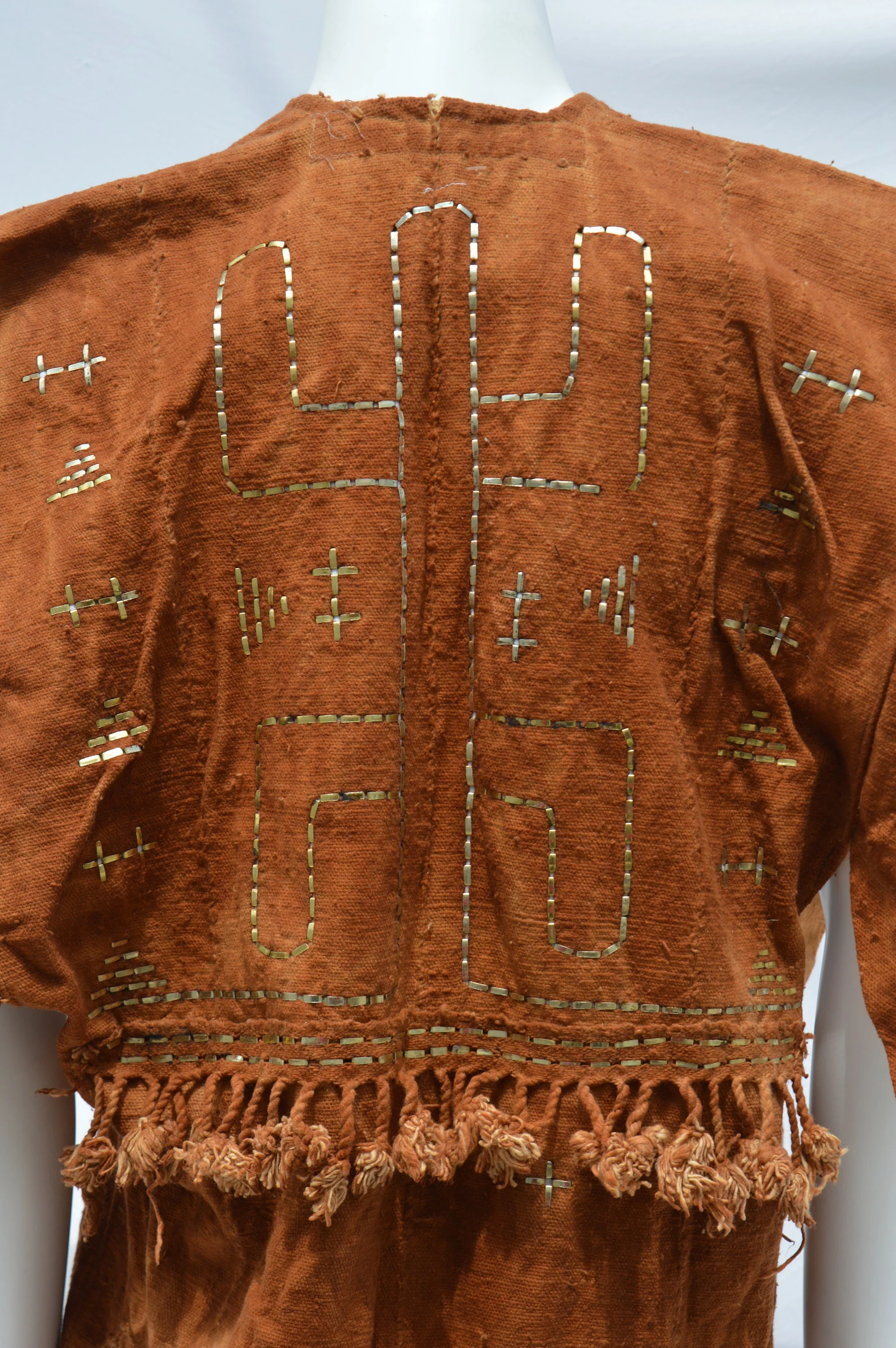 Vintage Dogon Mud Cloth Hunter's Mali Dogon Shirt Kanaga Symbol, Brown with Metal Embroidery Men's Xl by Tribal Treasures - Image 10