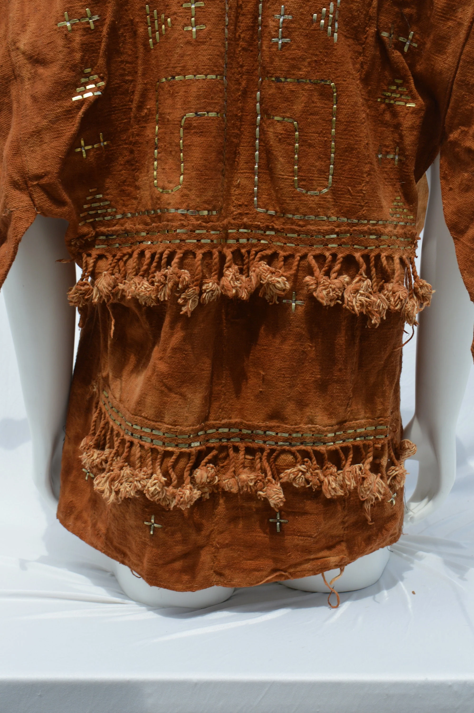 Vintage Dogon Mud Cloth Hunter's Mali Dogon Shirt Kanaga Symbol, Brown with Metal Embroidery Men's Xl by Tribal Treasures - Image 4