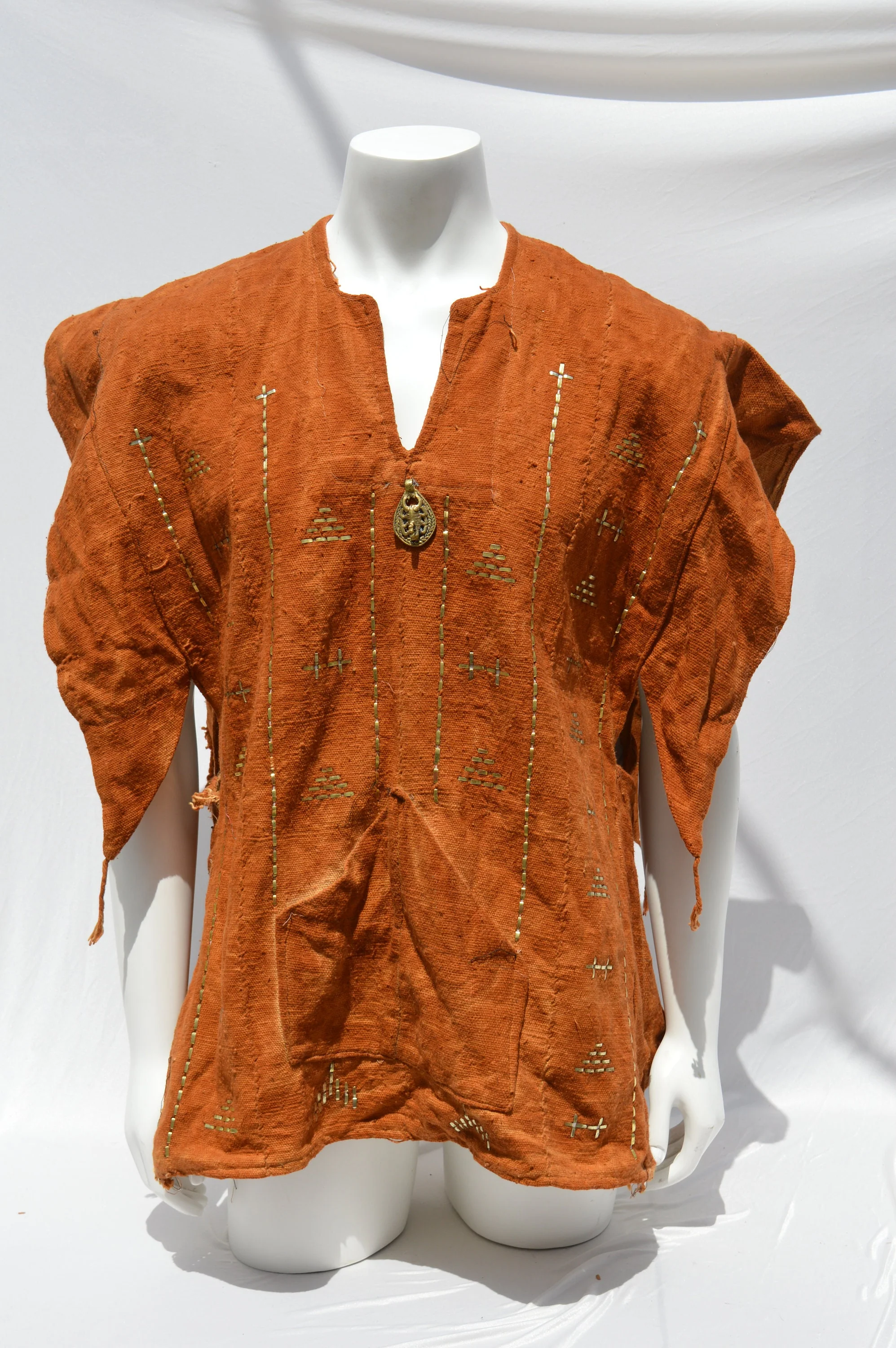 Vintage Dogon Mud Cloth Hunter's Mali Dogon Shirt Kanaga Symbol, Brown with Metal Embroidery Men's Xl by Tribal Treasures - Image 5