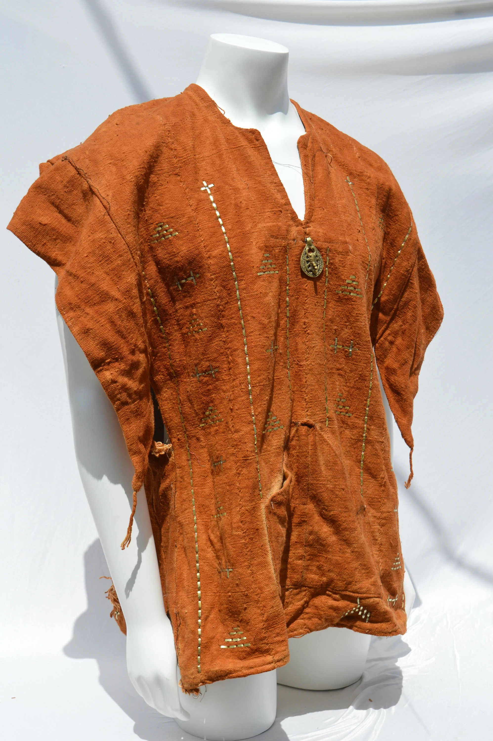 Vintage Dogon Mud Cloth Hunter's Mali Dogon Shirt Kanaga Symbol, Brown with Metal Embroidery Men's Xl by Tribal Treasures - Image 7