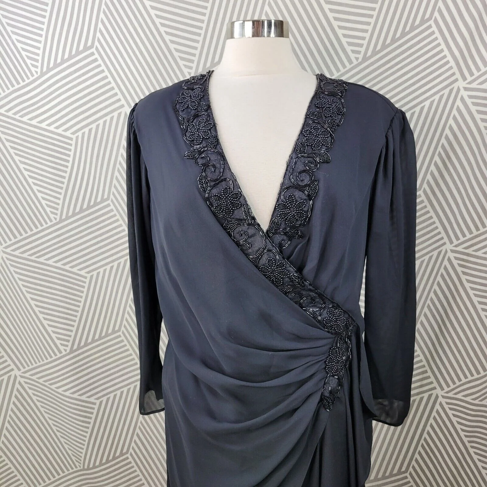 Vintage Drape Dress Size 16 Hostess Evening Midi Old Hollywood Glamour Beaded - Image 3