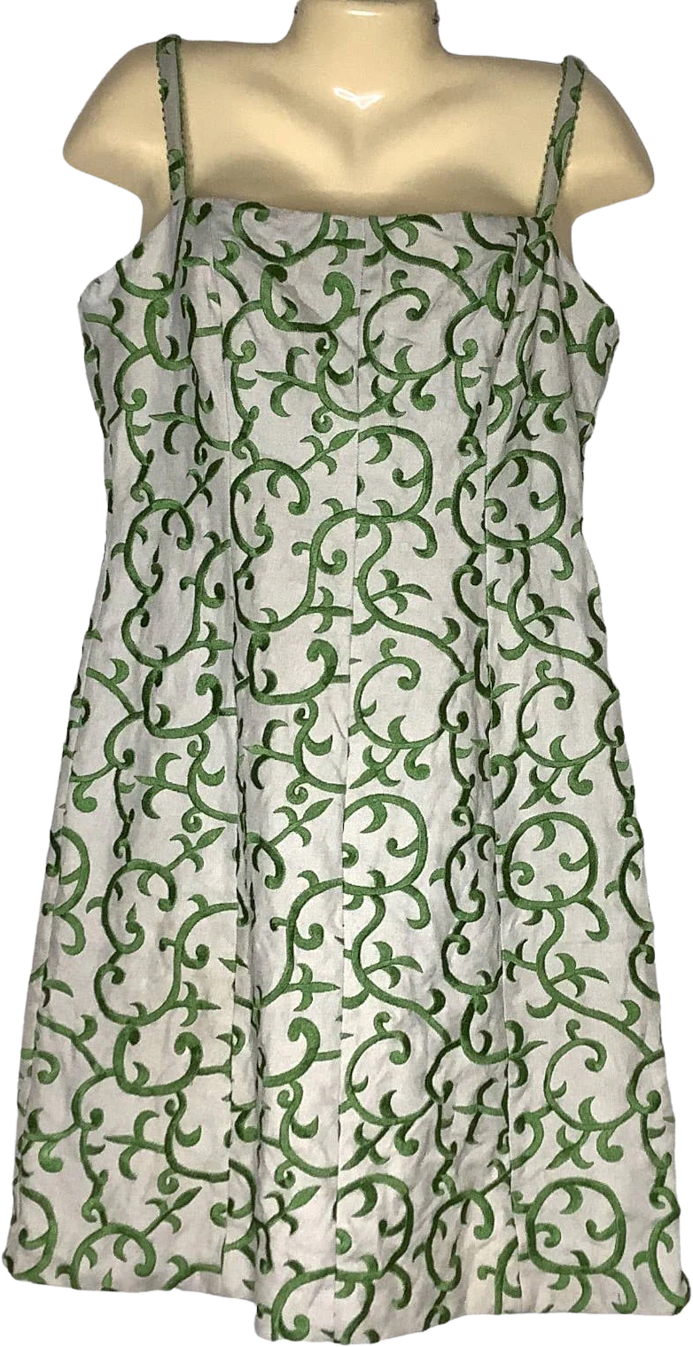 Vintage Dress 00s Embroidered Sleeveless Tank Linen Blend Sheath by Tommy Hilfiger