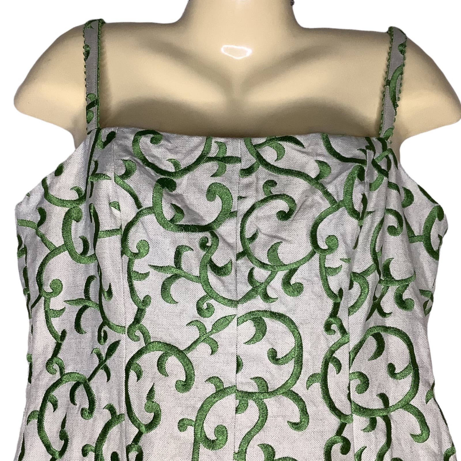 Vintage Dress 00s Embroidered Sleeveless Tank Linen Blend Sheath by Tommy Hilfiger - Image 5