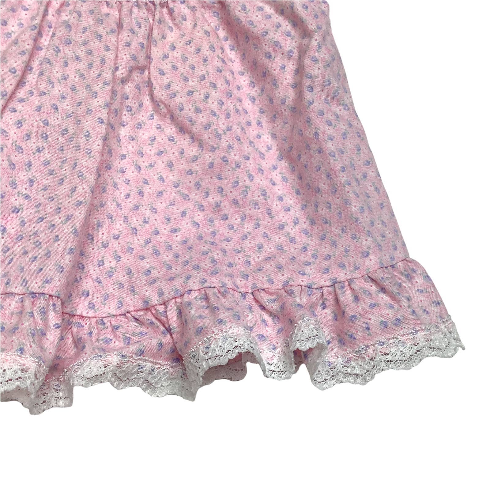 Vintage Dress 6-9 Months 70s 80s Pink Floral White Lace Trim Ruffle Sleeveless - Image 4