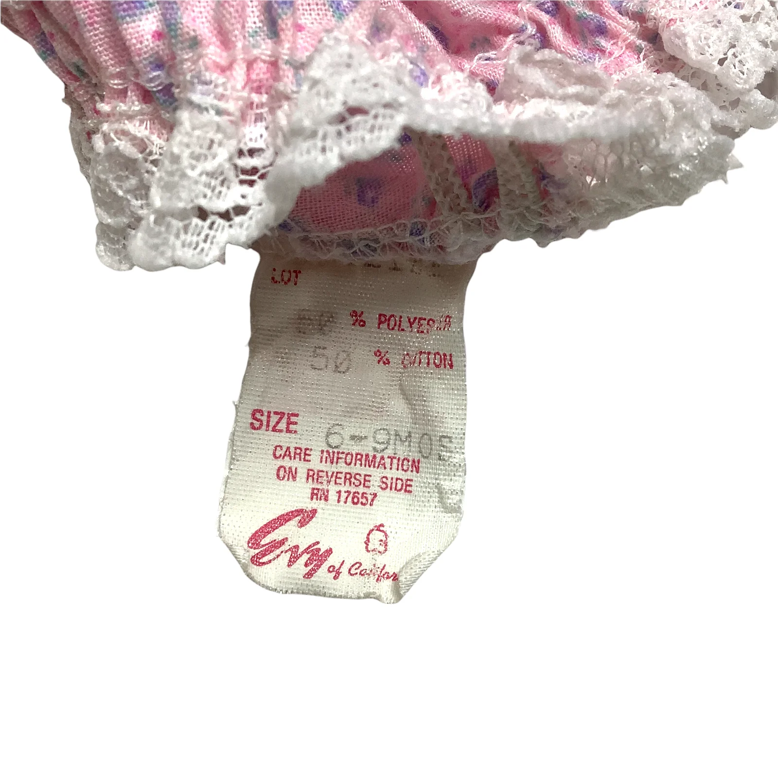 Vintage Dress 6-9 Months 70s 80s Pink Floral White Lace Trim Ruffle Sleeveless - Image 5