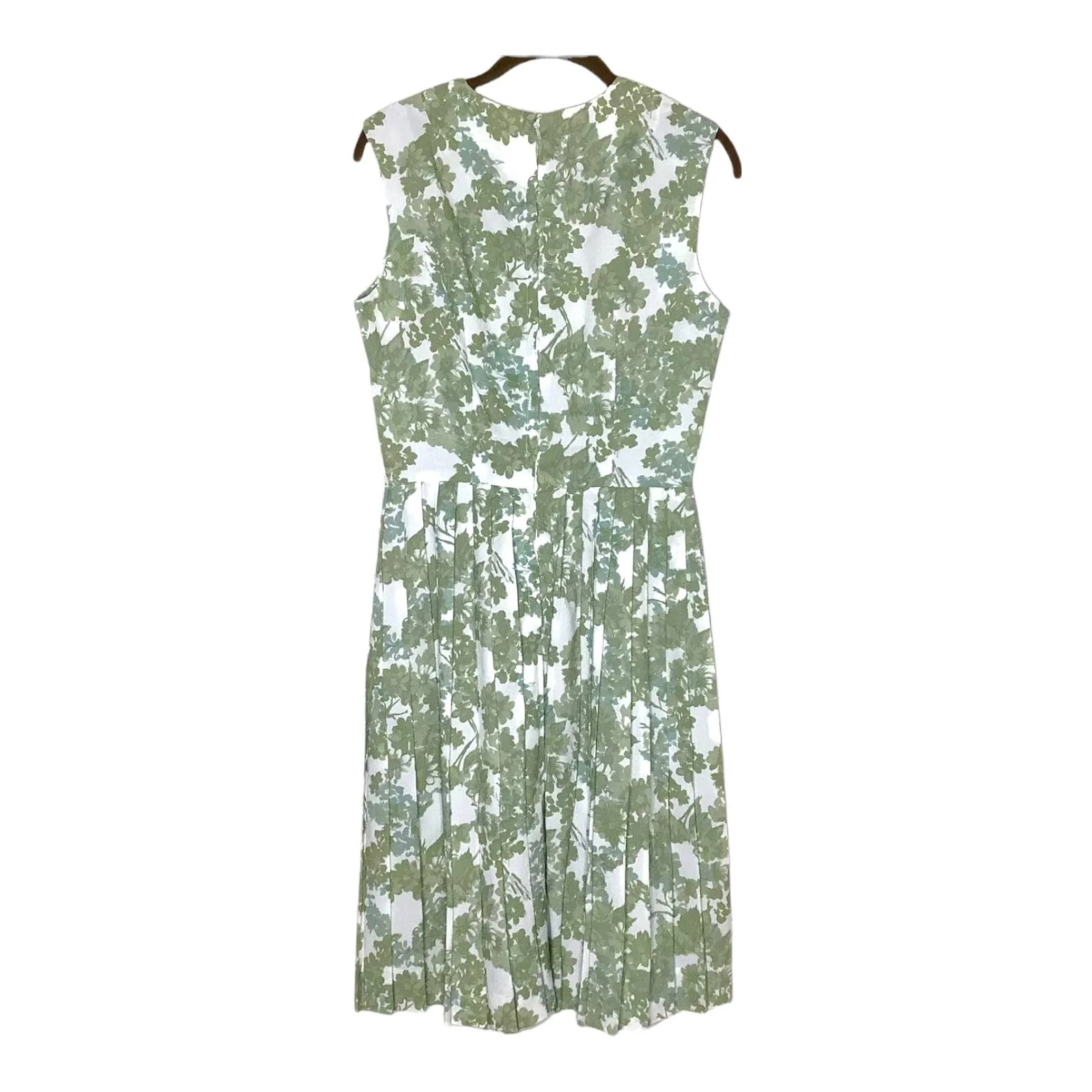Vintage Dress 60s 70s S Floral Pleated Skirt Sleeveless Green White Lightweight by George Small - Image 2