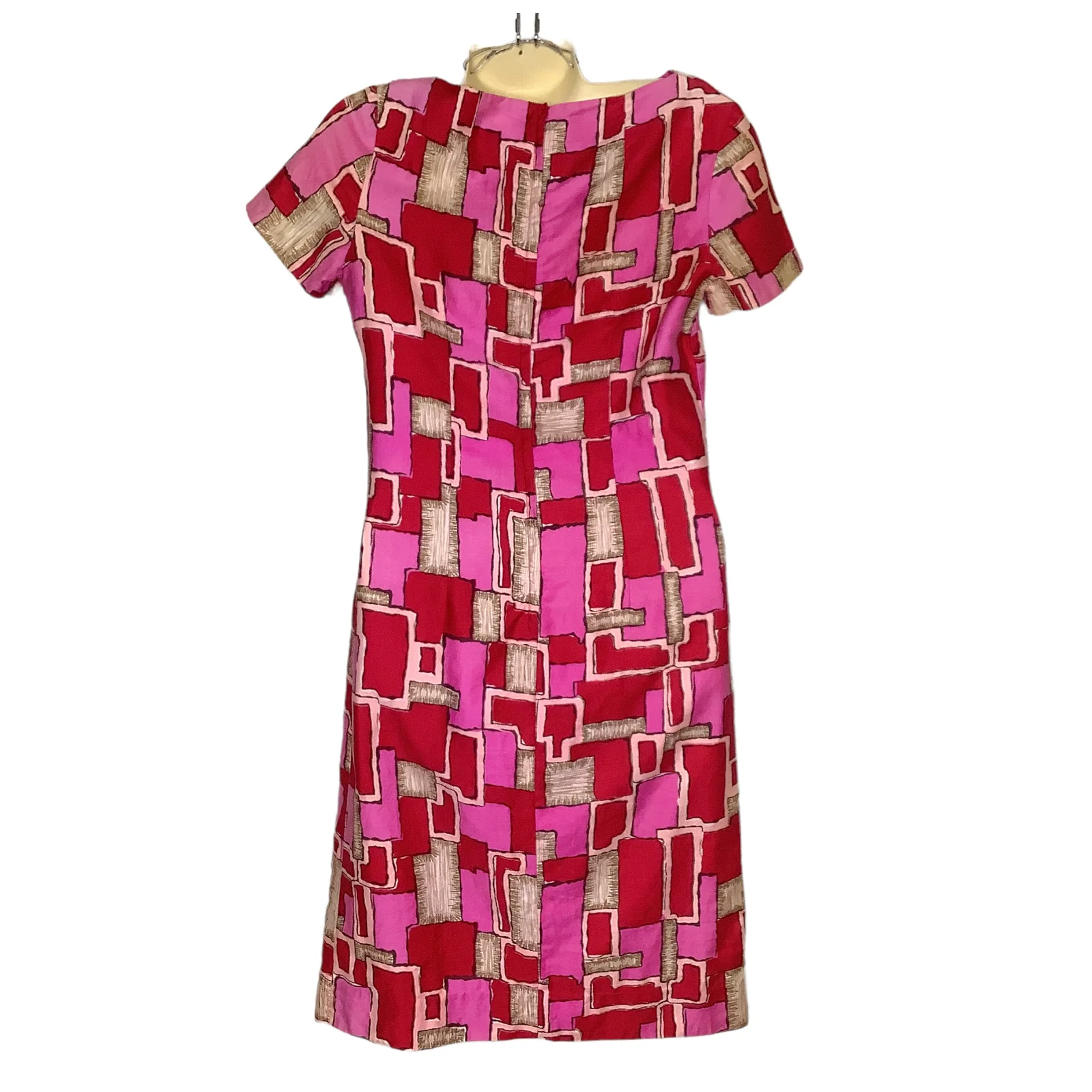 Vintage Dress 60s Small Red Pink Geo Abstract Sheath Short Sleeve by Nelly De Grab - Image 2