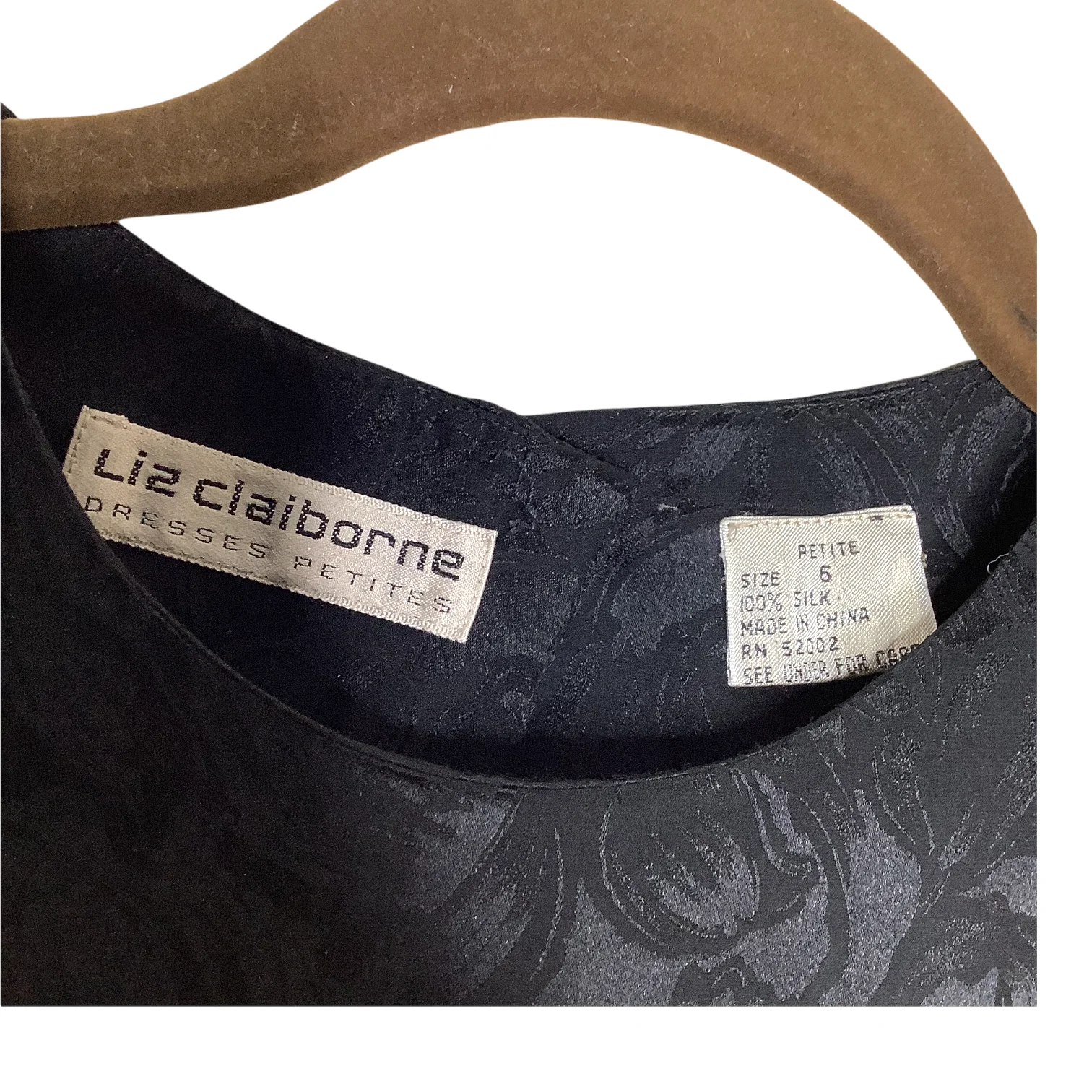Vintage Dress 6p Floral Embossed Silk Sheath Long Sleeve Pockets Shoulder Pads by Liz Claiborne - Image 4