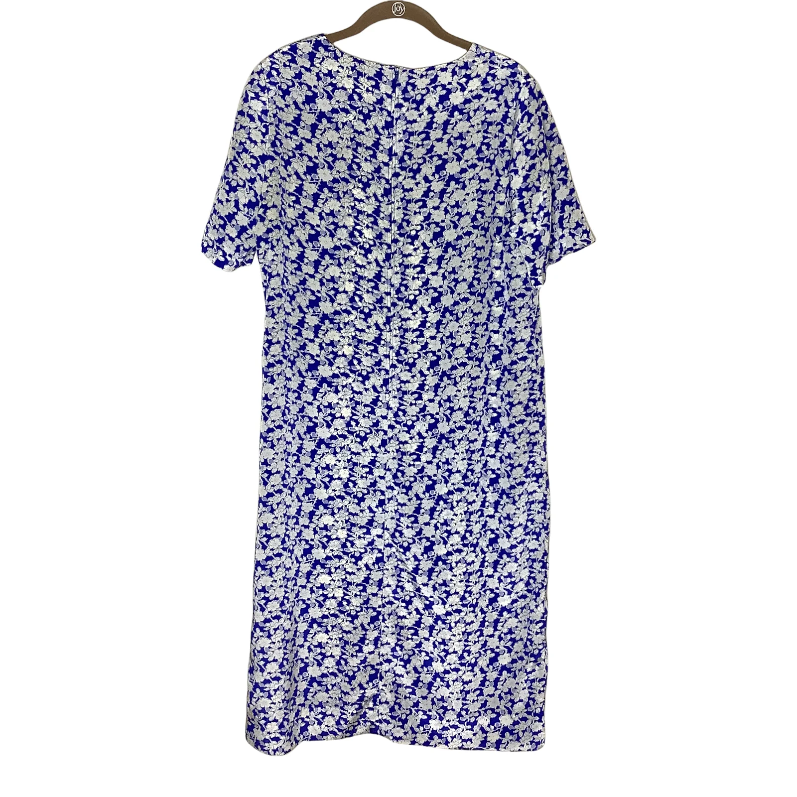 Vintage Dress 70s 80s Ditsy Floral Blue White Short Sleeve Sheath Zip Up Large L by Diane Roberts - Image 2