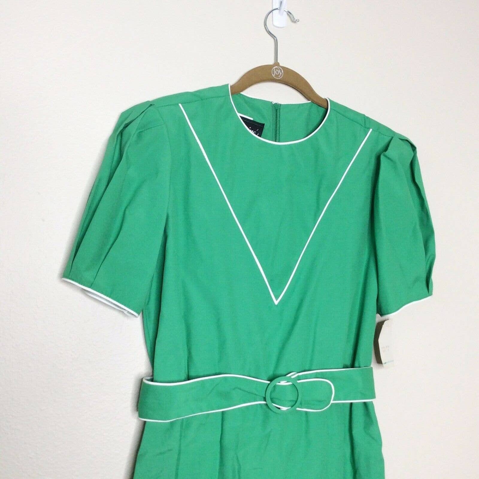 Vintage Dress 70s 80s Secretary Academia Belted Medium Large Sheath Short Sleeve by Germaine - Image 3