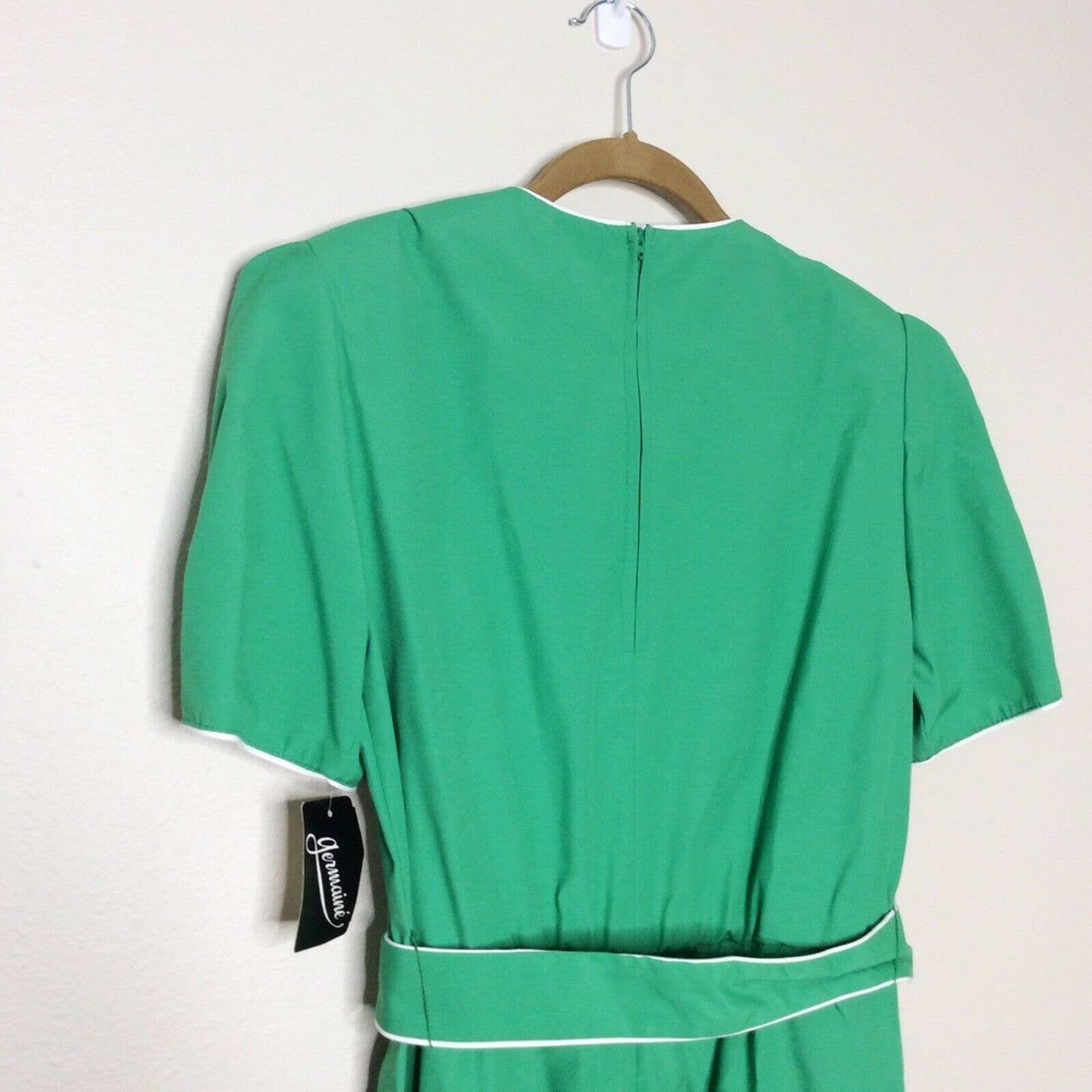 Vintage Dress 70s 80s Secretary Academia Belted Medium Large Sheath Short Sleeve by Germaine - Image 5