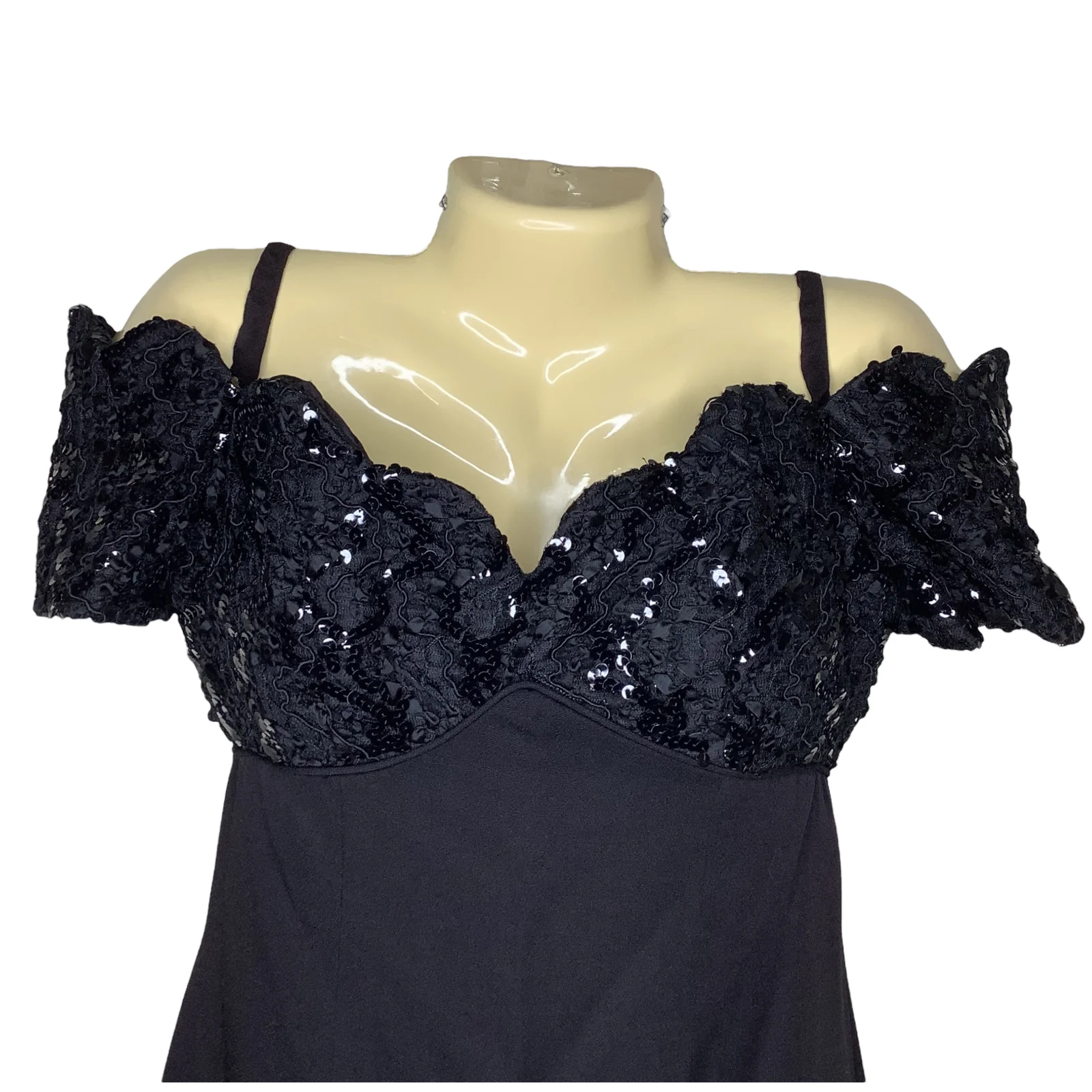 Vintage Dress 80s 90s Small Off The Shoulder Sequin Sheath Prom Cocktail Wiggle by Karen Lucas - Image 4