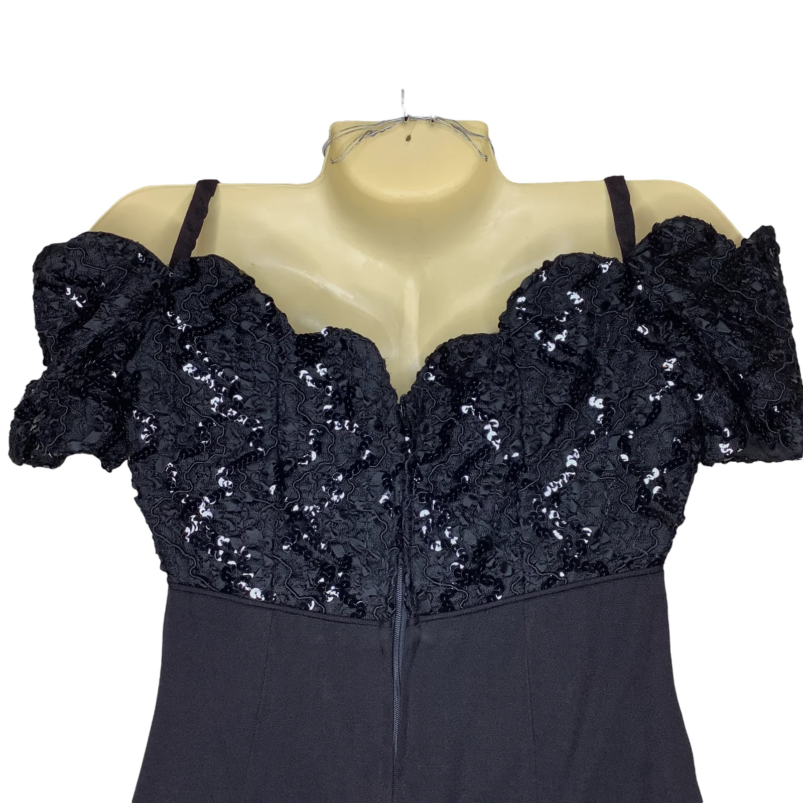 Vintage Dress 80s 90s Small Off The Shoulder Sequin Sheath Prom Cocktail Wiggle by Karen Lucas - Image 5