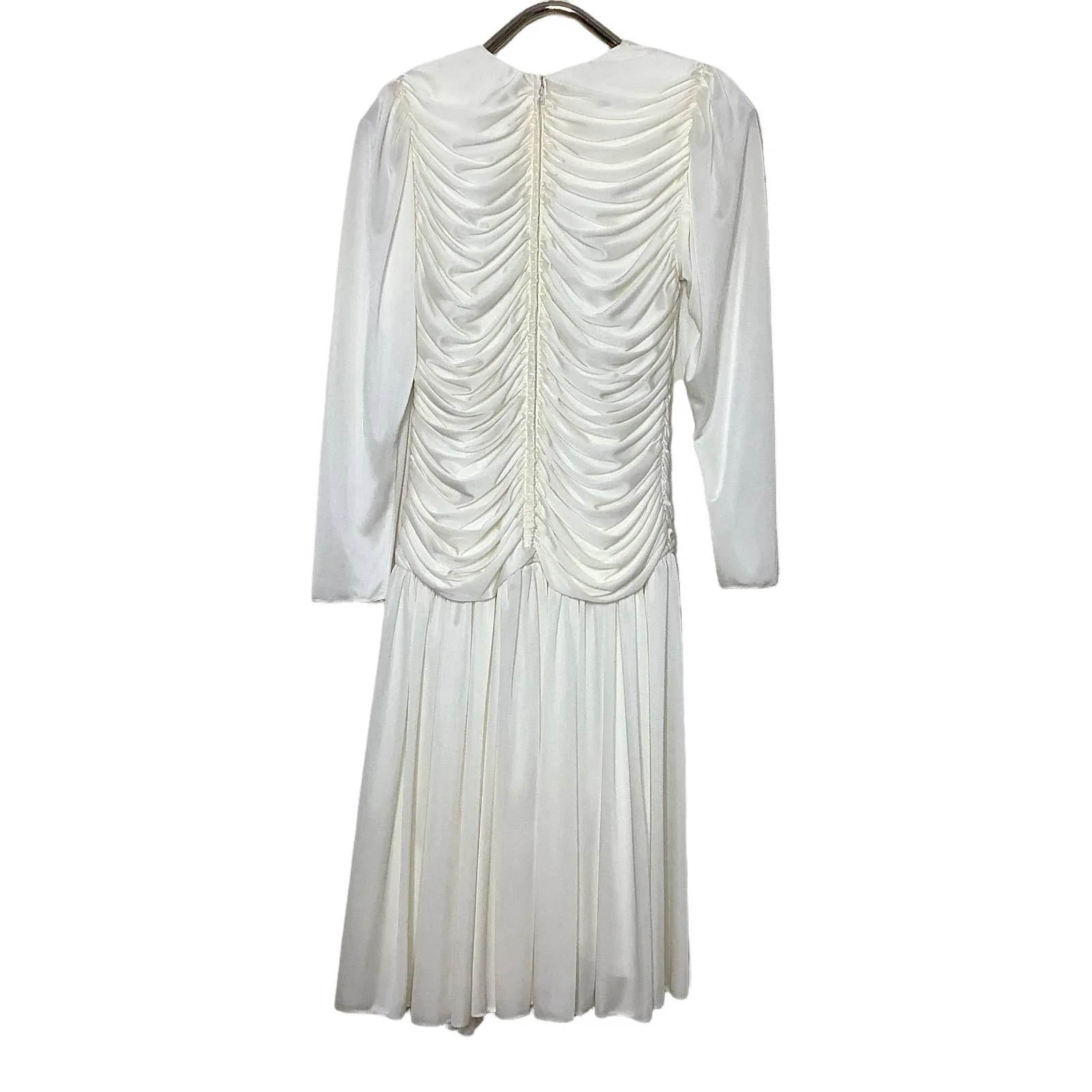 Vintage Dress 80s S Beaded Sequins Trim Ruched Jersey Knit Bias Cut Pleated Hem by Claralura - Image 2