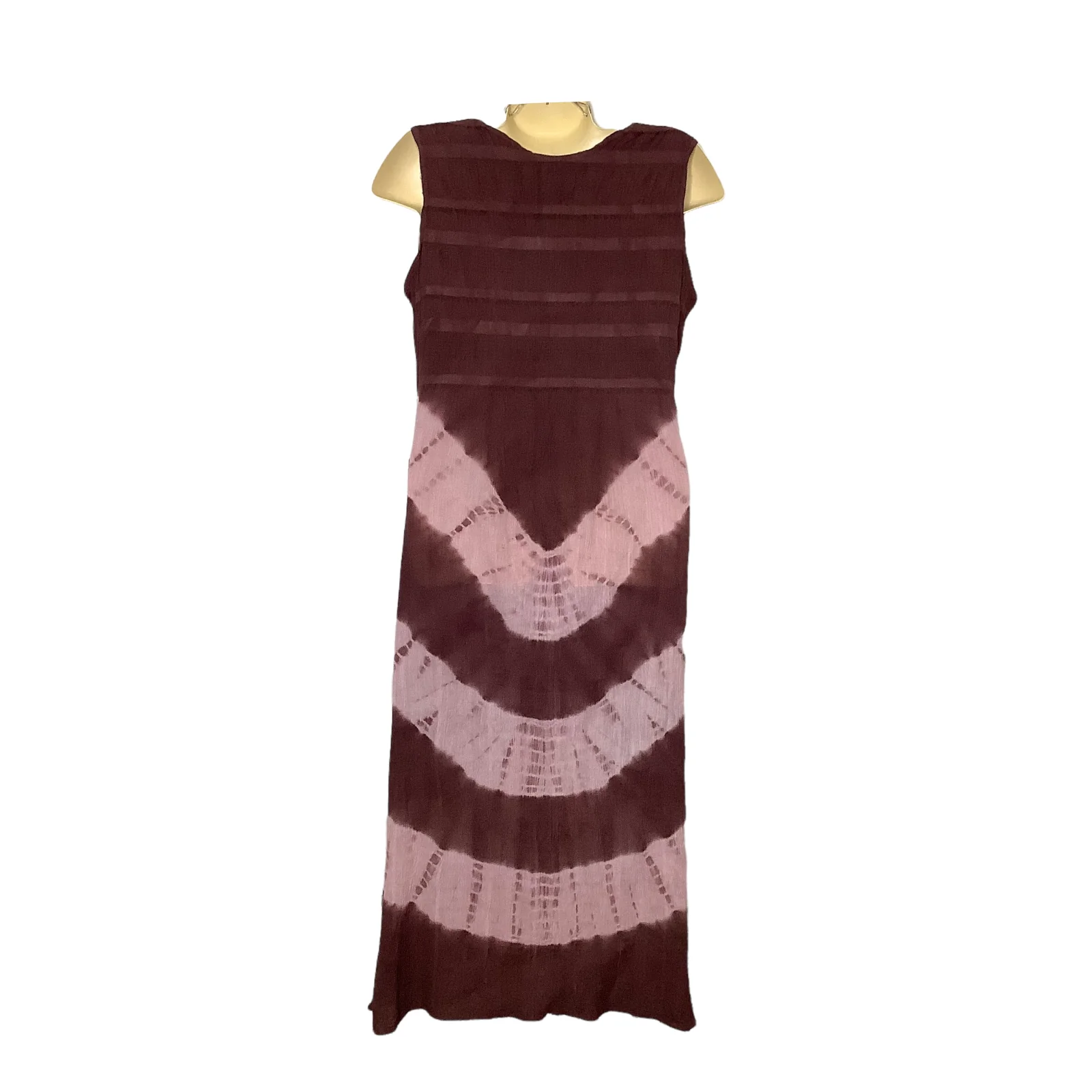 Vintage Dress 90s 00s Large Brown Pink Tie Dye Maxi Crepe Sequin Sleeveless by Kaaku - Image 2