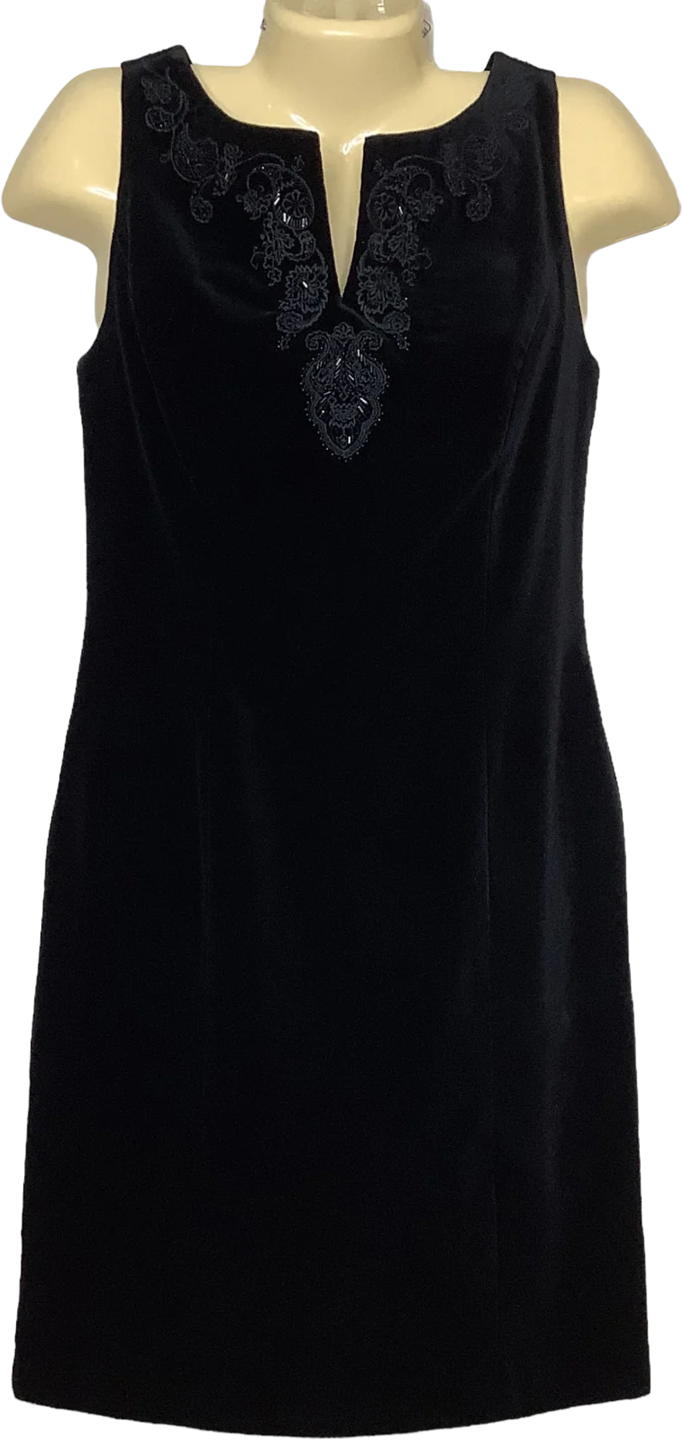 Vintage Dress 90s 00s Small Velvet Beaded Sleeveless Sheath V-Neck by Laura Ashley