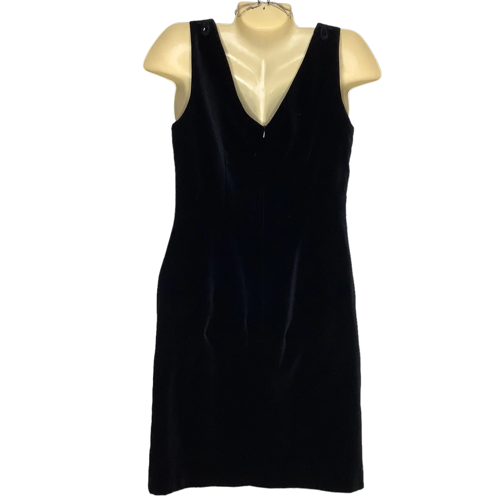 Vintage Dress 90s 00s Small Velvet Beaded Sleeveless Sheath V-Neck by Laura Ashley - Image 2
