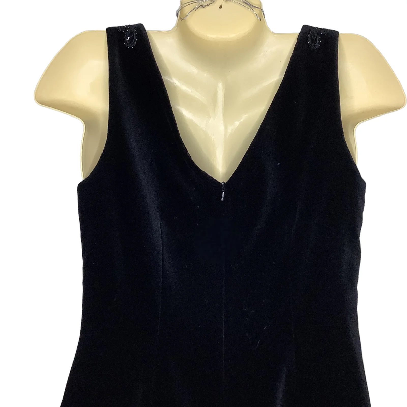 Vintage Dress 90s 00s Small Velvet Beaded Sleeveless Sheath V-Neck by Laura Ashley - Image 5