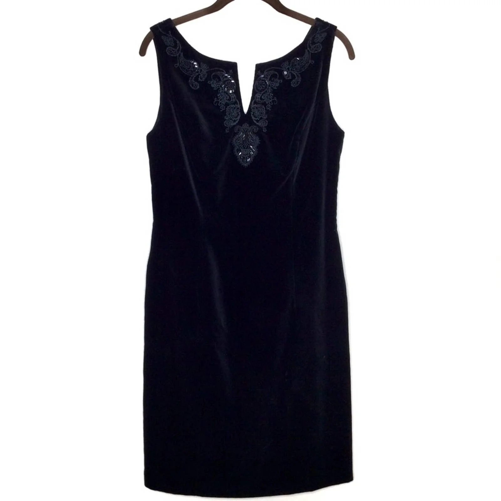 Vintage Dress 90s 00s Small Velvet Beaded Sleeveless Sheath V-Neck by Laura Ashley - Image 6