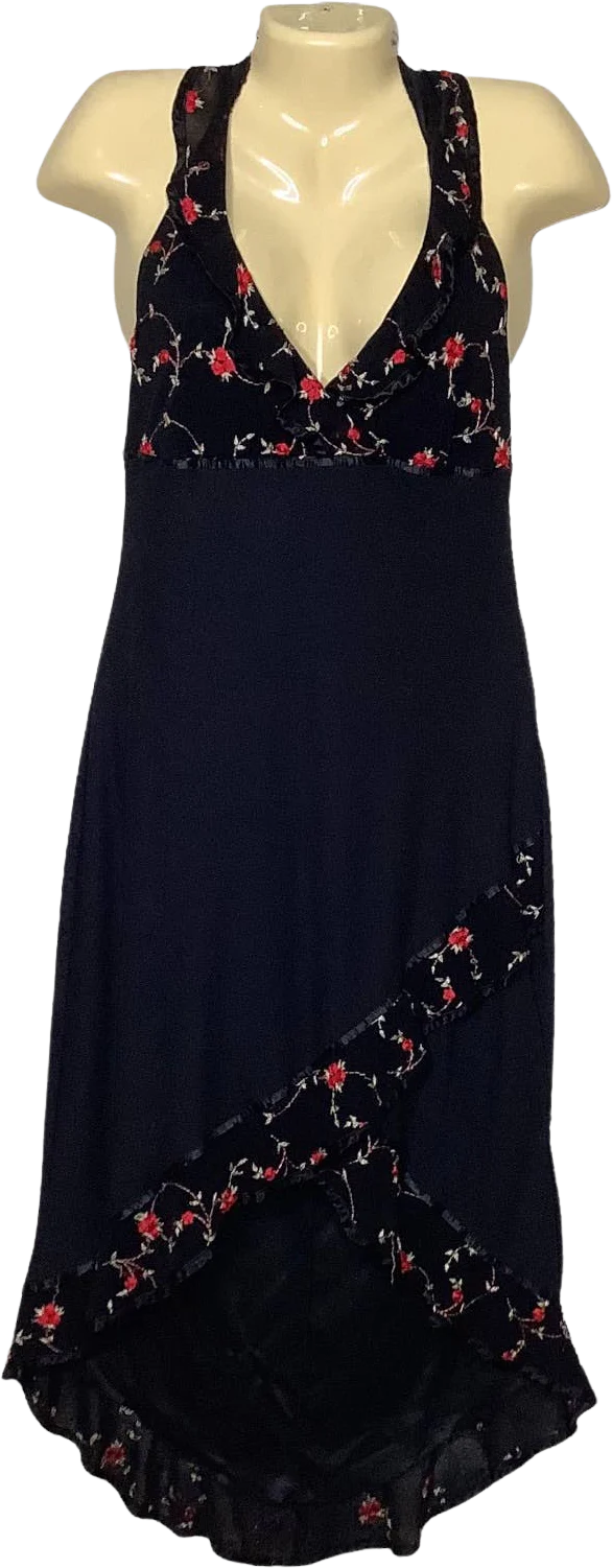 Vintage Dress 90s Floral Ruffle Prom Halter Empire Waist Hi Low Hem Maxi by Rampage