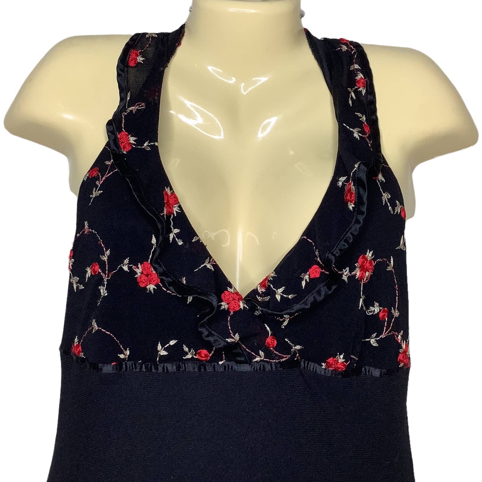 Vintage Dress 90s Floral Ruffle Prom Halter Empire Waist Hi Low Hem Maxi by Rampage - Image 3